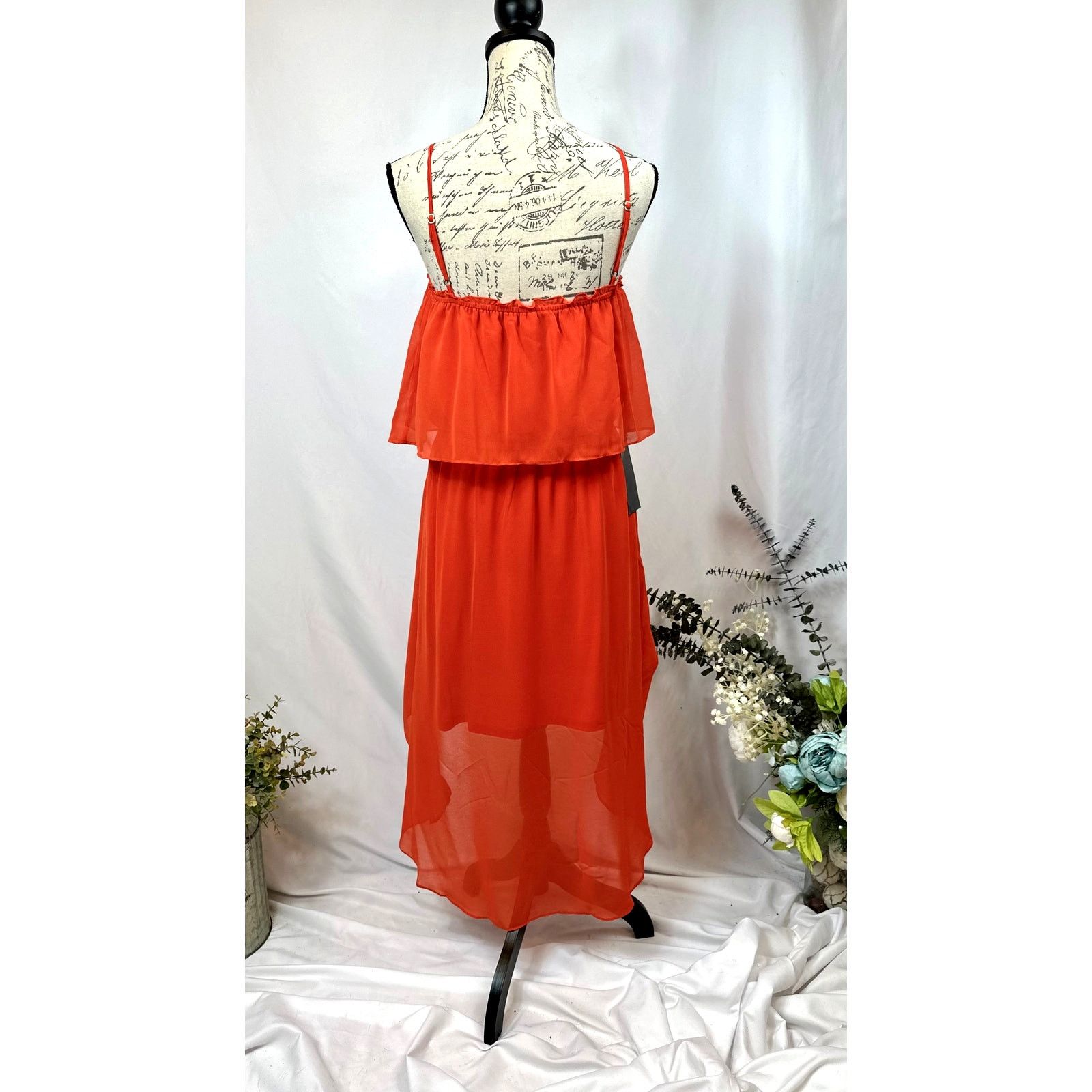 Bebe Bebe Square Neck High Low Chiffon Sleeveless Dress Orange L Size L / US 10 / IT 46 - 18 Thumbnail