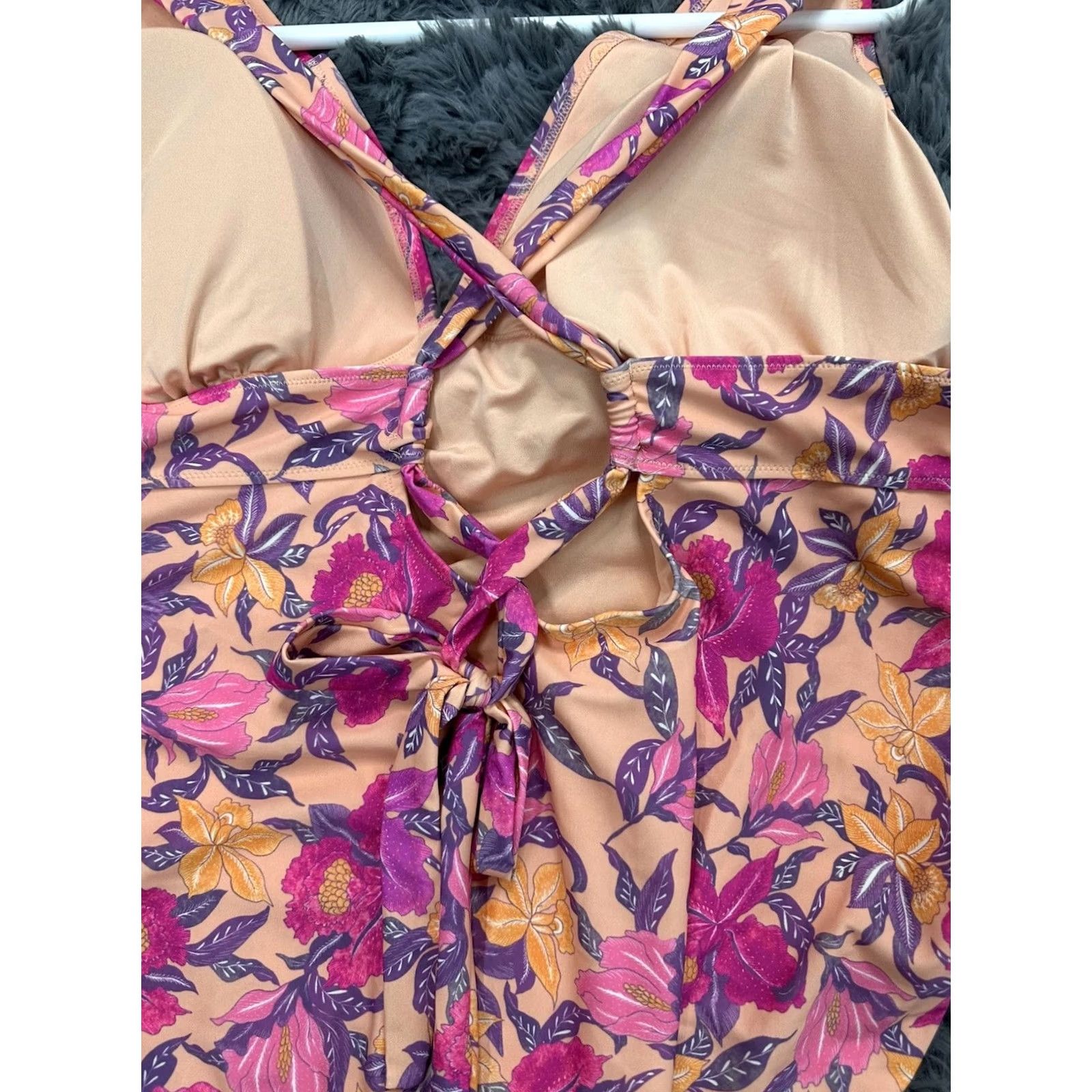 Old Navy Old Navy Womens Peach Floral Ruffle Sleeveless V Neck One Piece Swimsuit Size 4X Size ONE SIZE - 3 Thumbnail