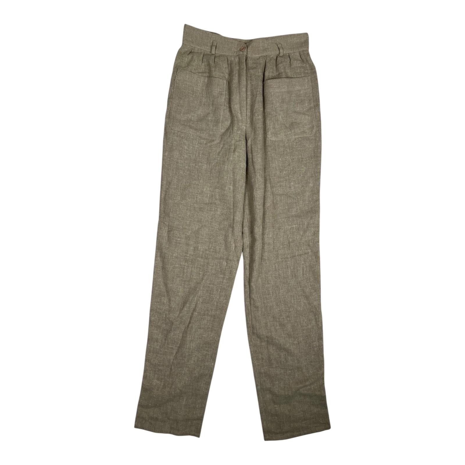 Vintage Vintage BIS Pants Womens 44 Beige Linen Pleated Straight Leg Size 28" / US 6 / IT 42 - 1 Thumbnail