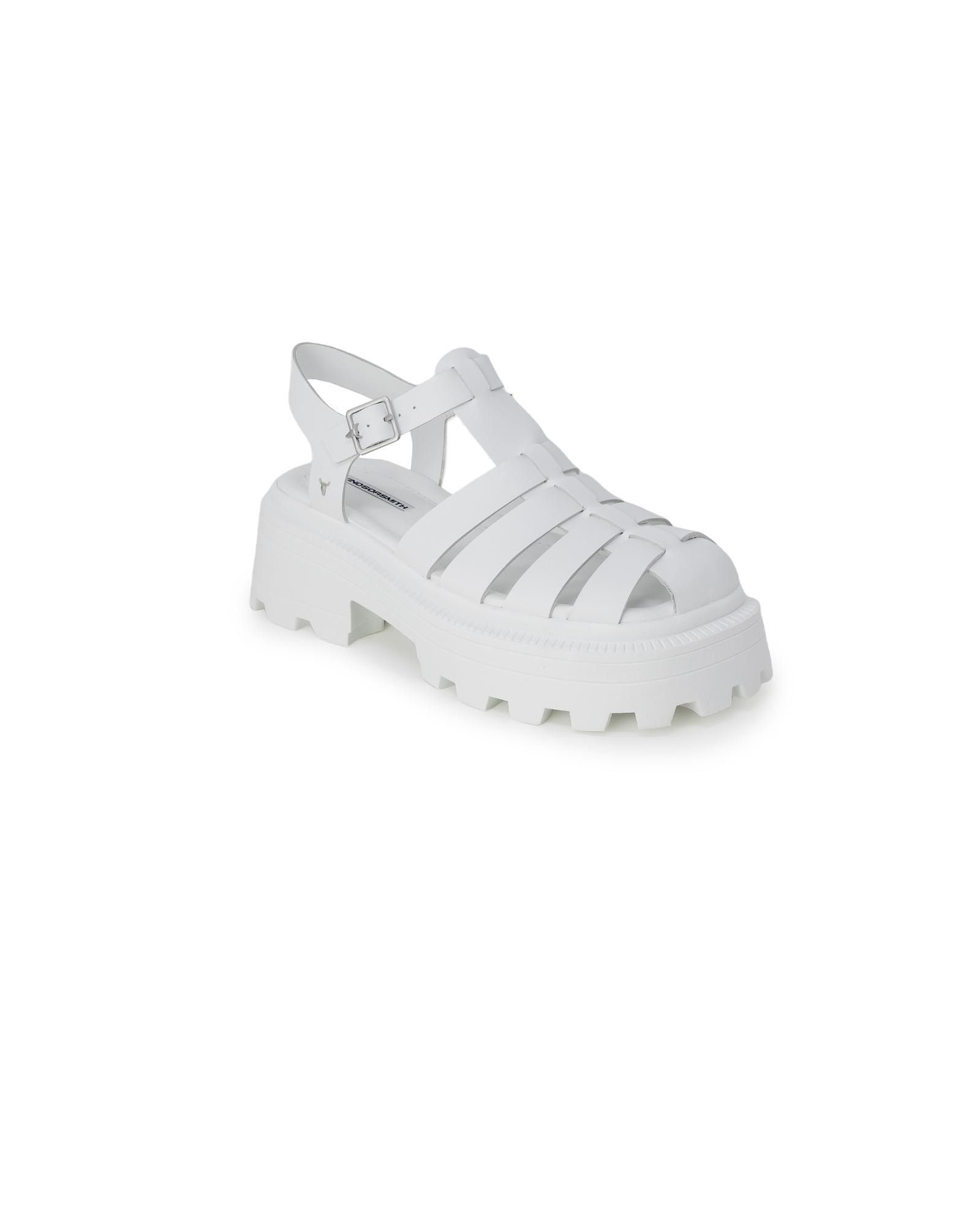 image of Windsor Smith Leather Sandals With Buckle/bow Fastening in White, Women's (Size 11)
