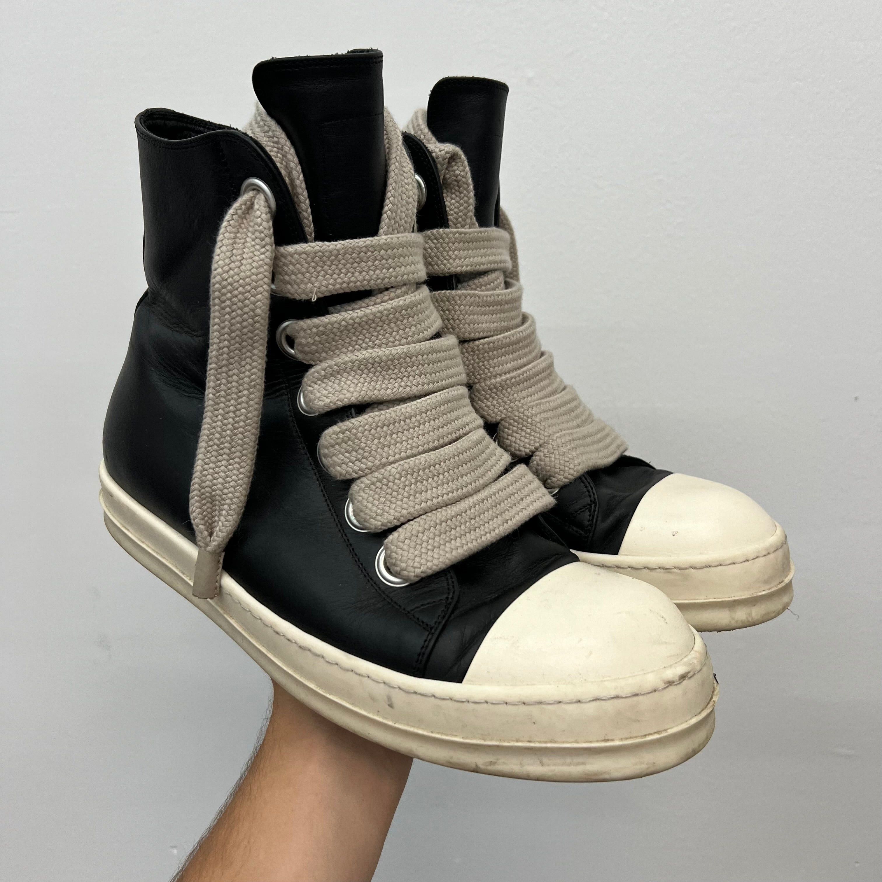 未使用 Rick Owens/RAMONES/黒 ハラコ レザー43 Rick Owens × Rick Owens Drkshdw *NEW* BLACK JUMBO LACE HIGH