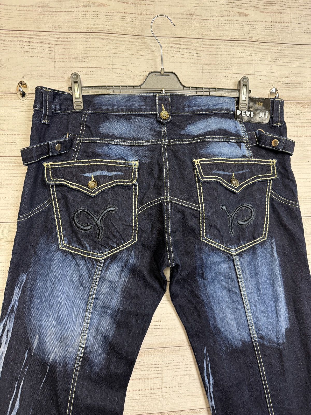 Other Archive Y2K Distressed Heavy Stitch Flare Jeans Dark Wash Size US 38 / EU 54 - 4 Thumbnail