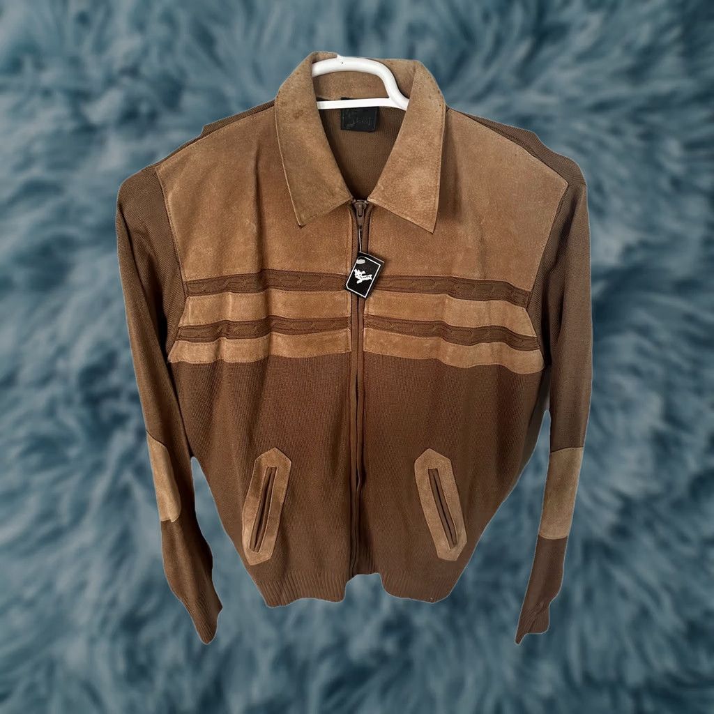 Vintage VINTAGE 70s Alan Stuart Leather Suede Full Zip Cardigan Sweater NWT Mens Size Med XL Chest 21.25” Length 27.25” Size US XL / EU 56 / 4 - 1 Thumbnail