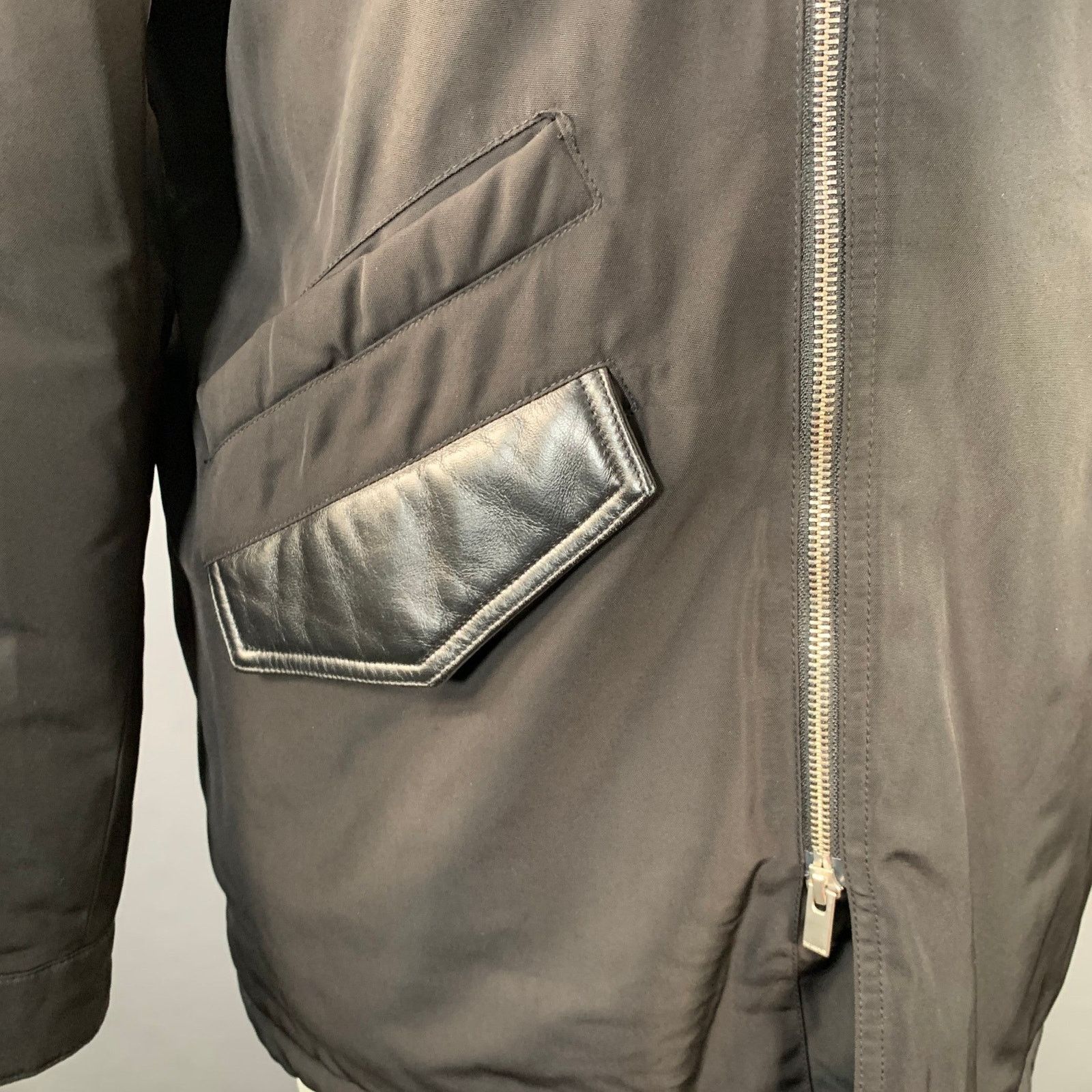 The Kooples THE KOOPLES Size XL Black Polyester Leather Trim Hooded Coat Size US XL / EU 56 / 4 - 2 Thumbnail