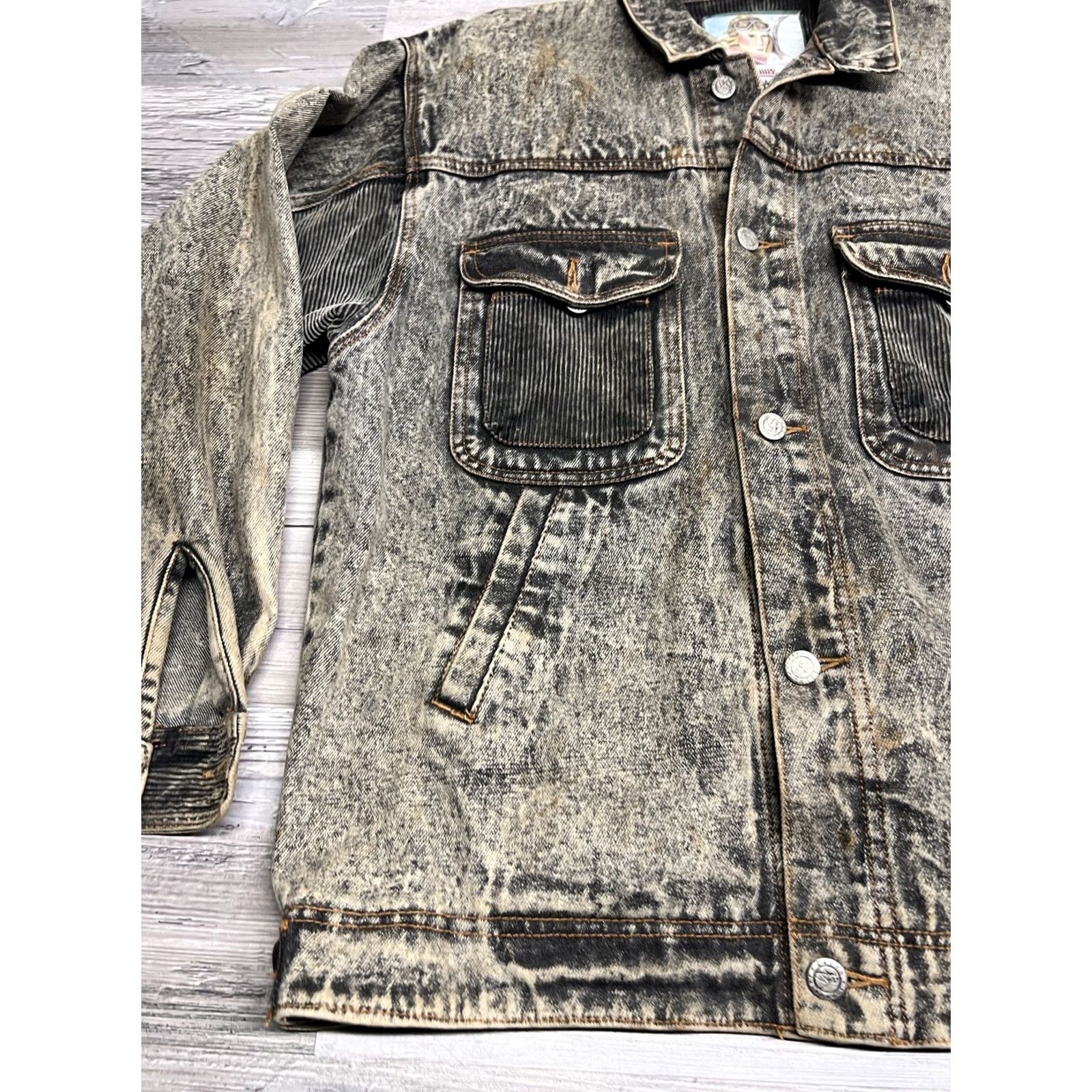 Denime Whipp Denim Jacket Shirt Mens Acid Wash Trucker Corduroy Patches M Vintage Style Bomber Jacket Short Length Cotton Lining Solid Pattern Casual Travel Size US M / EU 48-50 / 2 - 4 Thumbnail