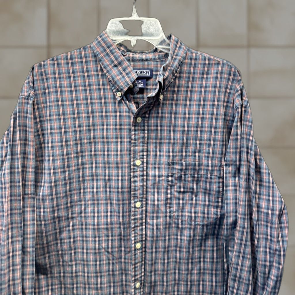 Lands' End VINTAGE Lands' End Shirts XL 17 Blue Cotton 90s Button Up Mens Long Sleeve Plaid Shirt Size US XL / EU 56 / 4 - 1 Thumbnail