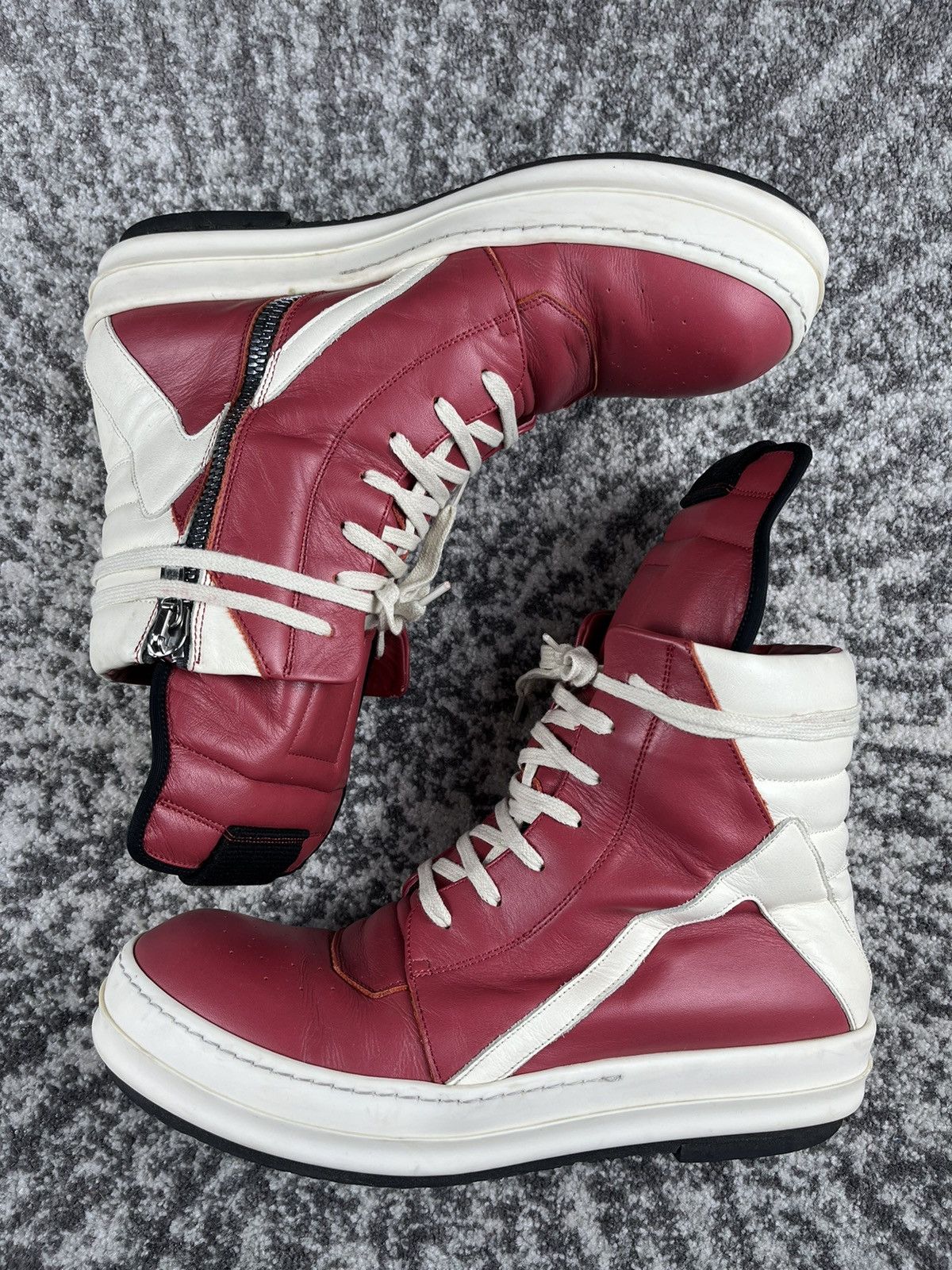 Rick Owens SS22 Rick Owens Fogachine Carnelian Red Leather Geobaskets Size US 9 / EU 42 - 3 Thumbnail