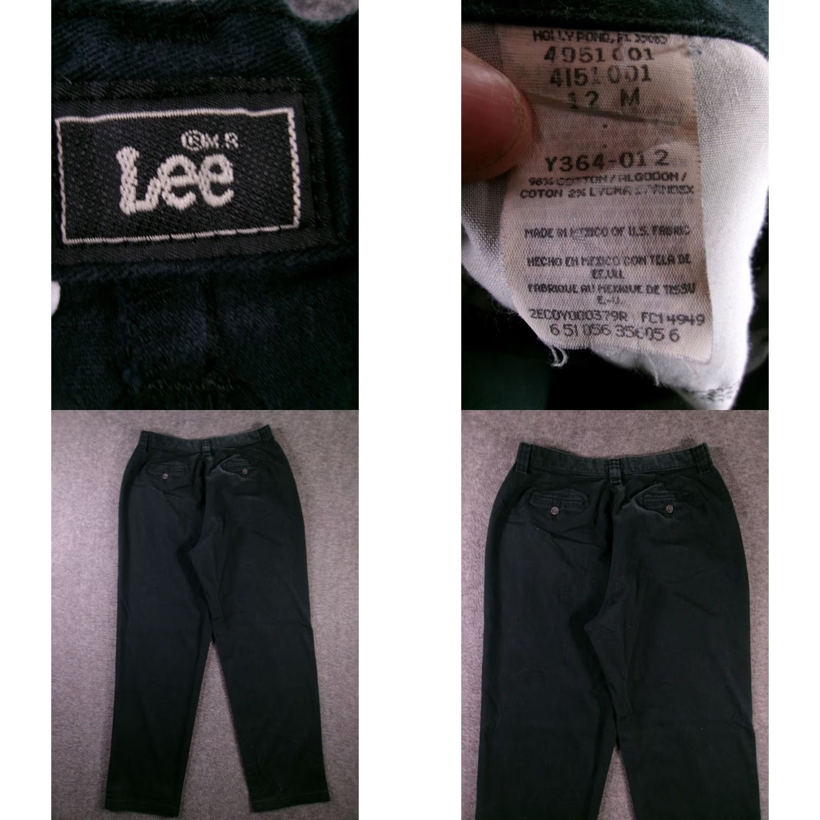 Lee Lee Pants Womens 12 Black Cotton Stretch Tapered Ankle Flat Front Casual Chino Size 34" / US 12 / IT 48 - 8 Thumbnail