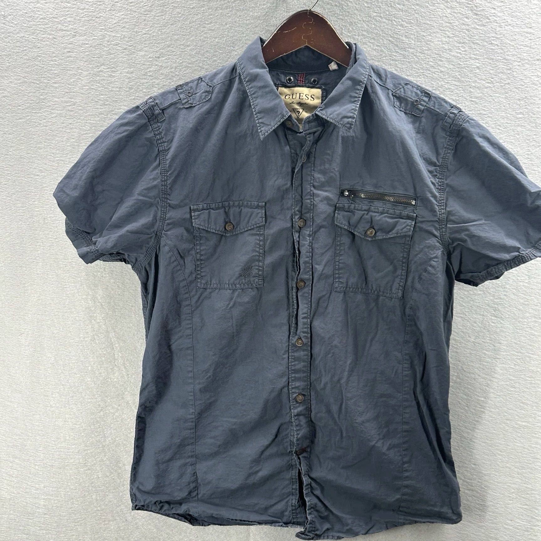 Guess Guess Los Angeles Shirt Mens L Slim Fit Utility Military Blue Button Preppy Y2k Size US L / EU 52-54 / 3 - 2 Thumbnail
