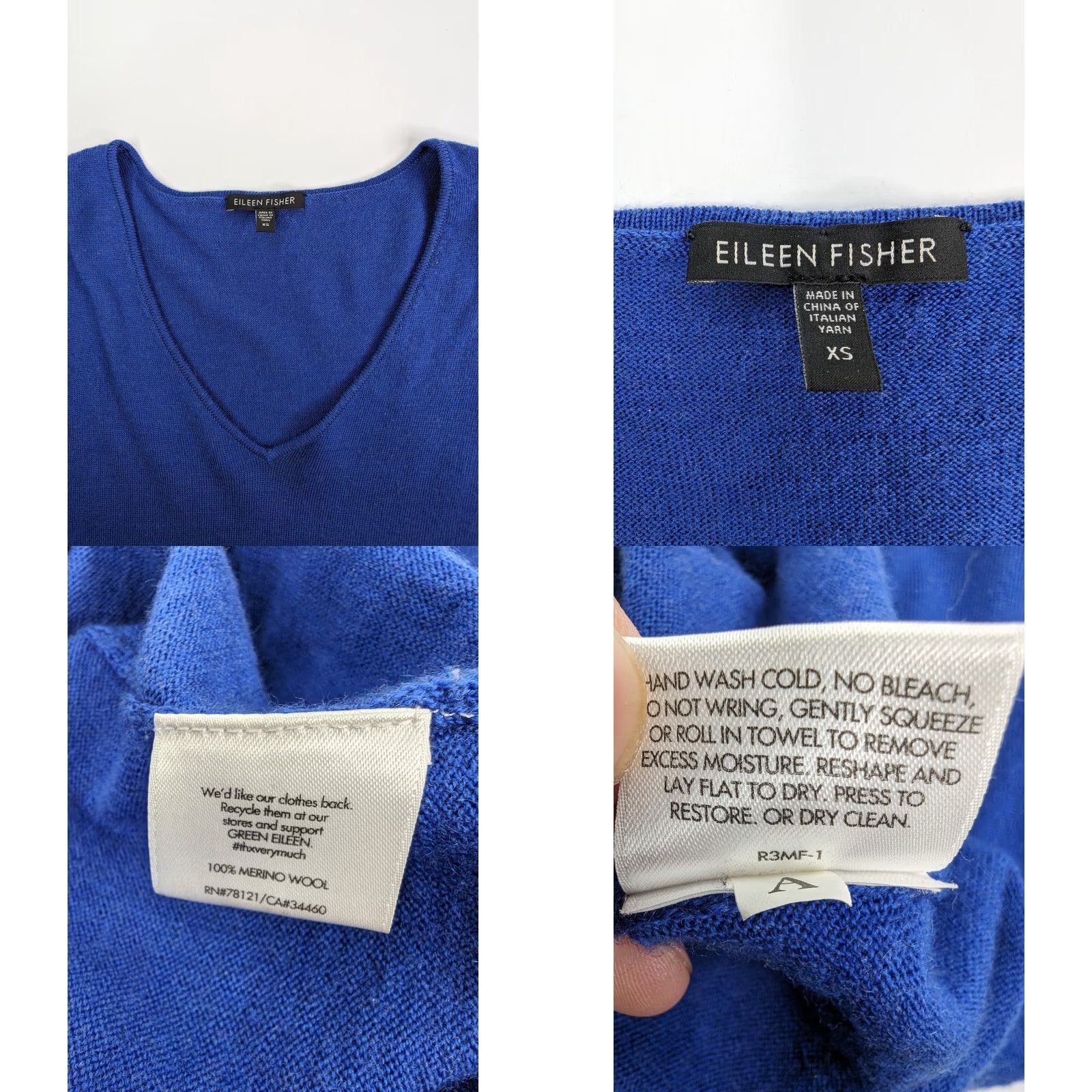 Eileen Fisher Eileen Fisher Merino Wool Sweater XS V-Neck Knit Blue Pullover Womens R3MF-1 Size XS / US 0-2 / IT 36-38 - 8 Thumbnail