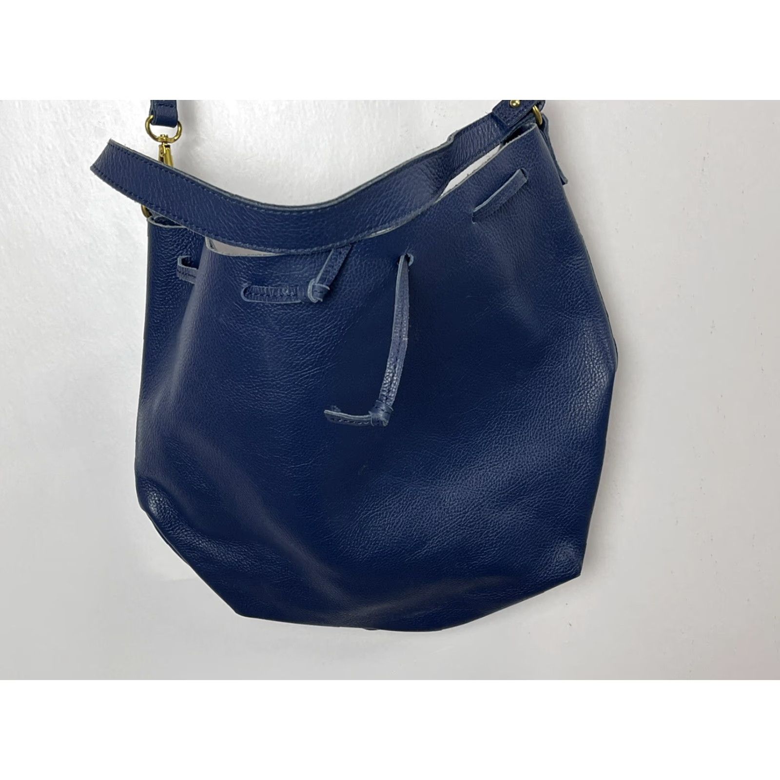 Vintage Mark & Graham Pebbled Leather Bucket Bag Women Navy Size ONE SIZE - 2 Thumbnail