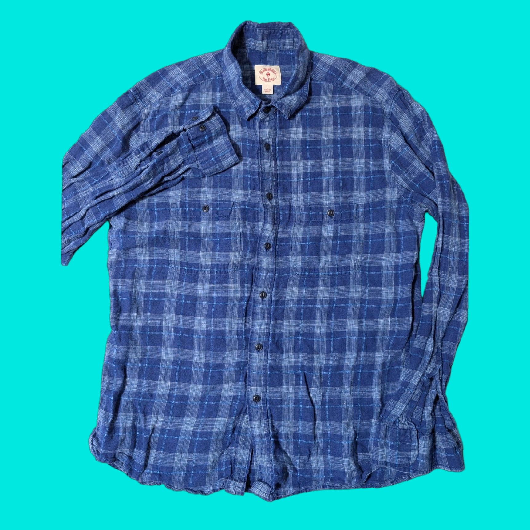 Brooks Brothers Brooks Brothers Button-Down Shirt Mens L Blue Plaid 100% Linen L/S Pockets Shirt Button-Up Casual Classic Travel Size US L / EU 52-54 / 3 - 1 Thumbnail