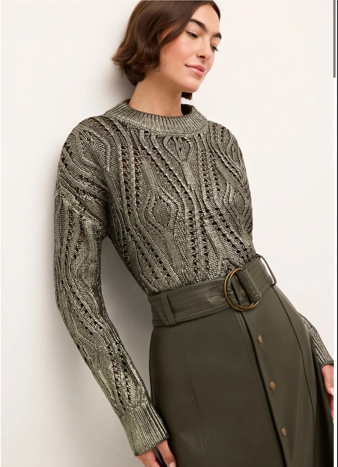 Marie Oliver Army green foiled cable-knit sweater Size XS / US 0-2 / IT 36-38 - 1 Thumbnail