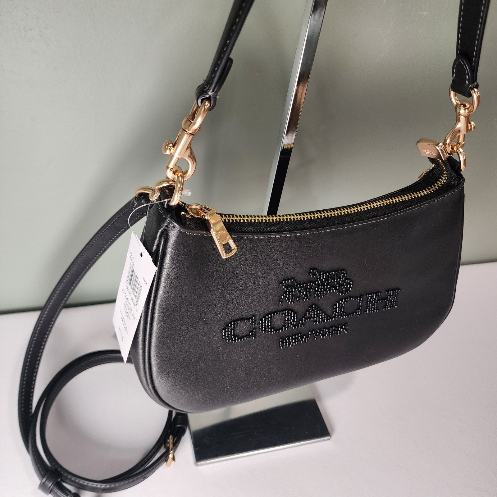 Coach COACH CCE86 Teri Shoulder Bag Beaded Graphic Smooth Black Size ONE SIZE - 3 Thumbnail