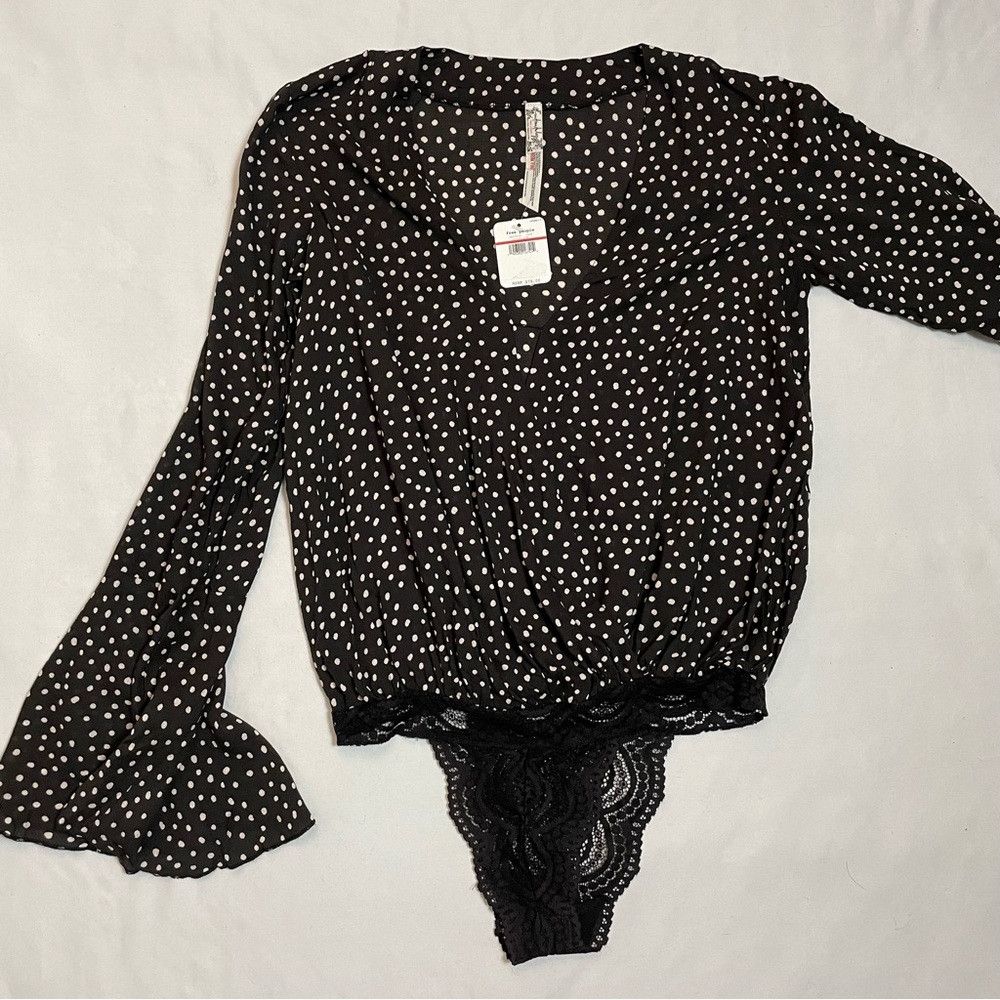 Free People NWT New Free People Makin Waves Black Polka Dot Bodysuit Si Size XS / US 0-2 / IT 36-38 - 6 Thumbnail
