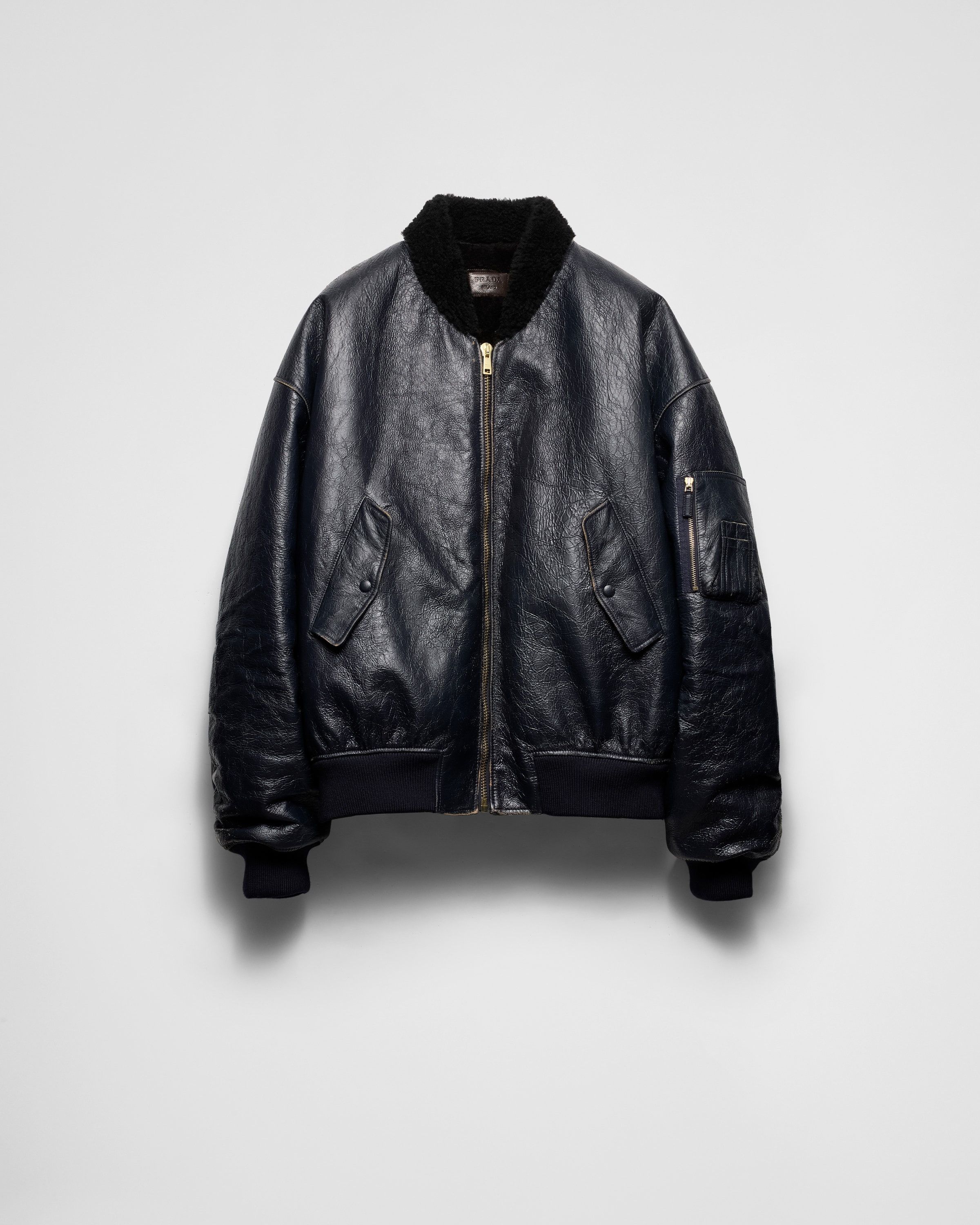 Prada o1bcso1str1025 Agnello Nappato Leather Bomber Jacket in Navy Size US L / EU 52-54 / 3 - 1 Thumbnail