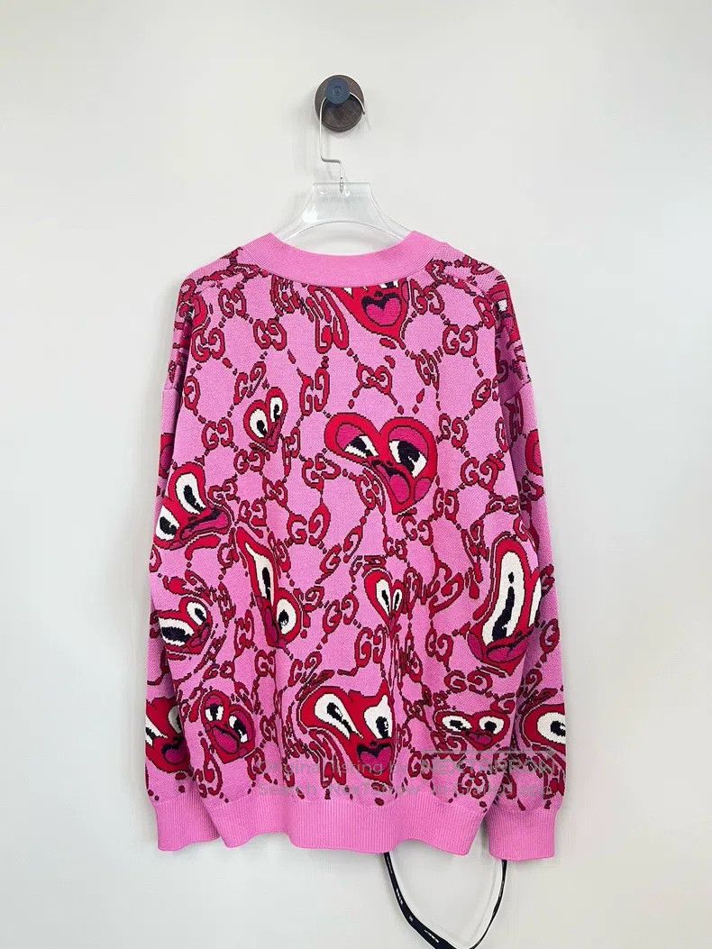 Gucci Gucci Pink love pattern inlaid V-neck single-breasted knit Size XS / US 0-2 / IT 36-38 - 2 Thumbnail