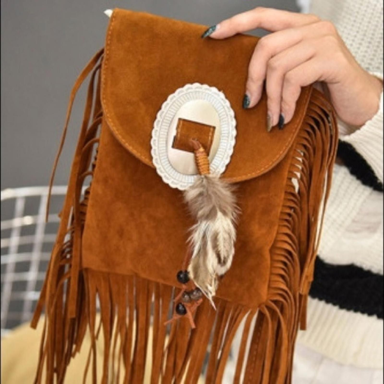 Designer Boho Feather Tassel Bag NWT Size ONE SIZE - 1 Thumbnail