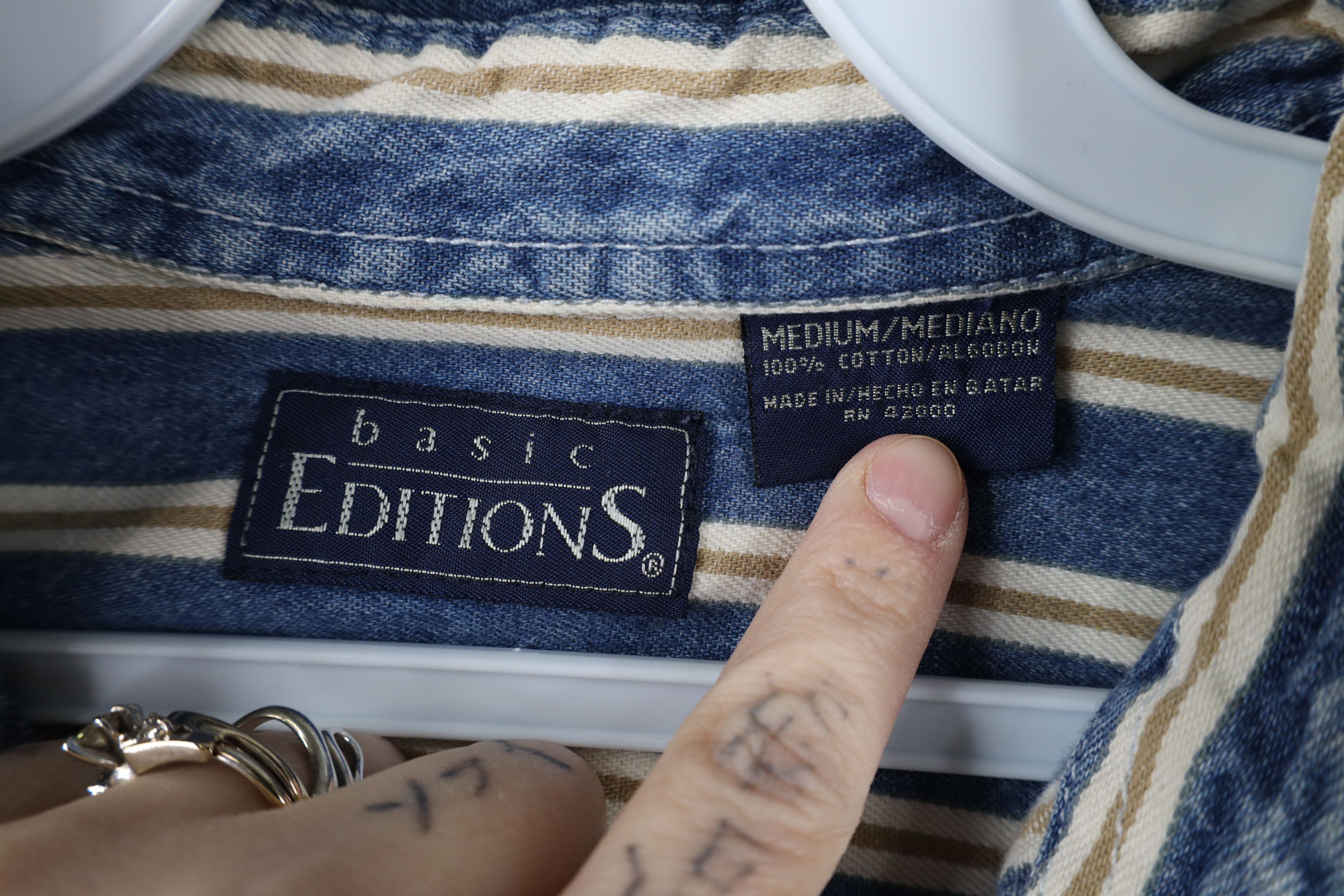 Vintage Vintage 90s Streetwear Striped Denim Jean Button Down Shirt Size US M / EU 48-50 / 2 - 7 Thumbnail