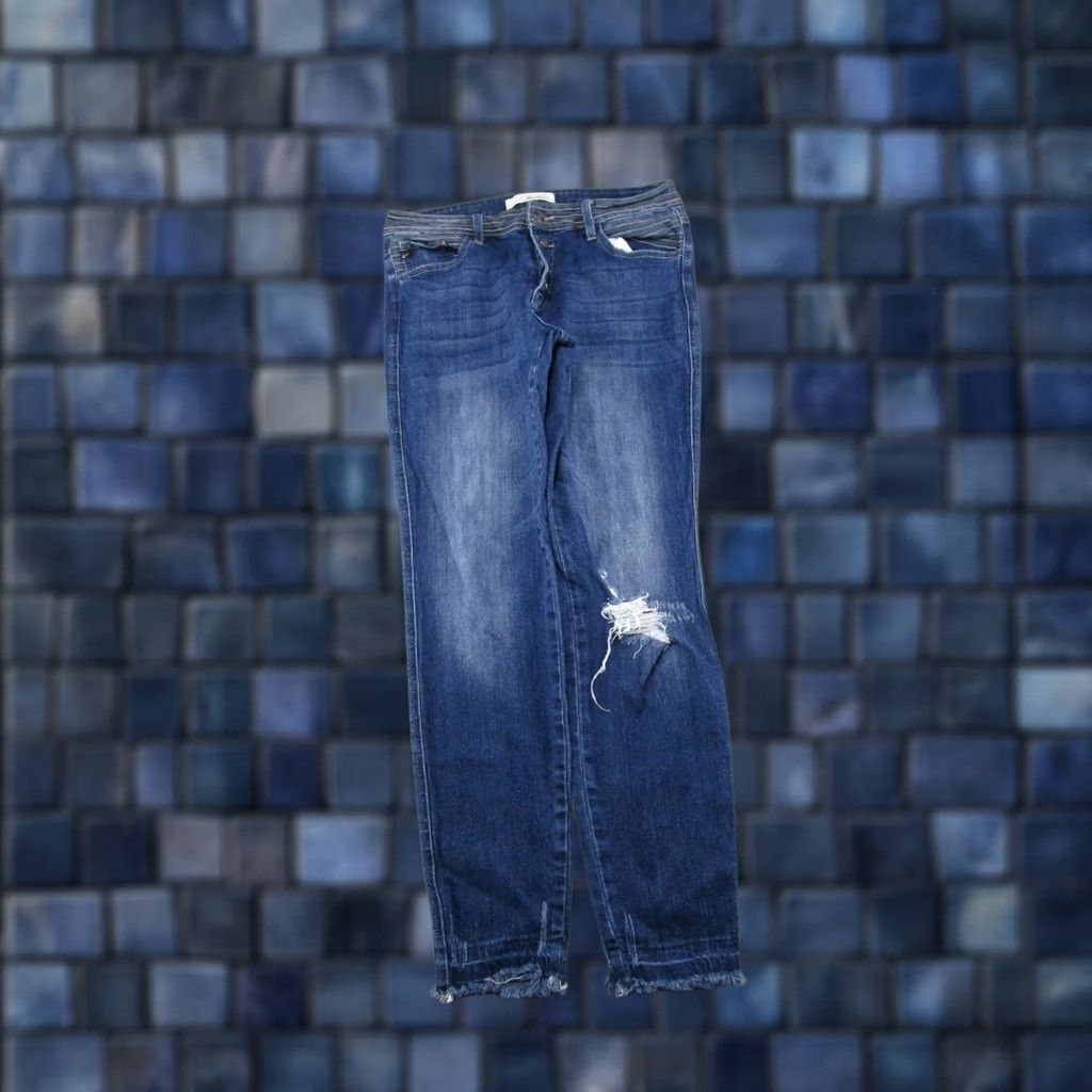 Vintage Kancan Button Fly Blue Stretch Denim Jeans Size 13/30 Mid Rise Cotton Blend Womens Jeans 5-Pocket Style Ankle Stretch Size 34" / US 12 / IT 48 - 1 Thumbnail