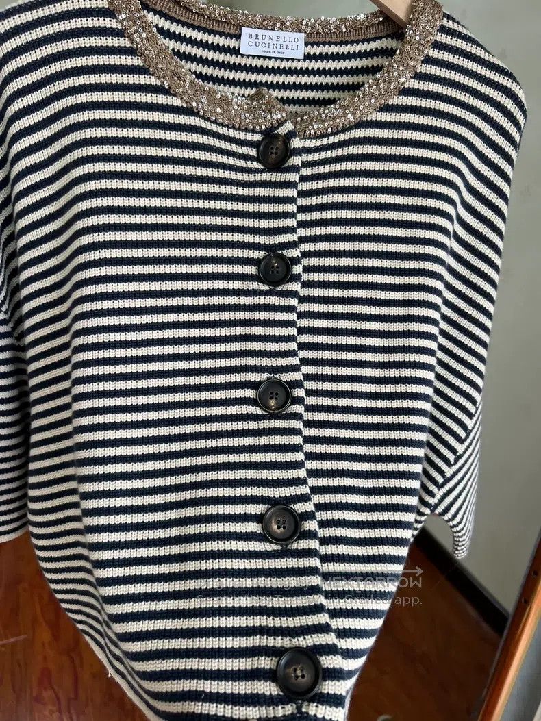 Brunello Cucinelli Brunello Cucinelli 25 Striped Collar Sequin Open Cardigan Size S / US 4 / IT 40 - 6 Thumbnail