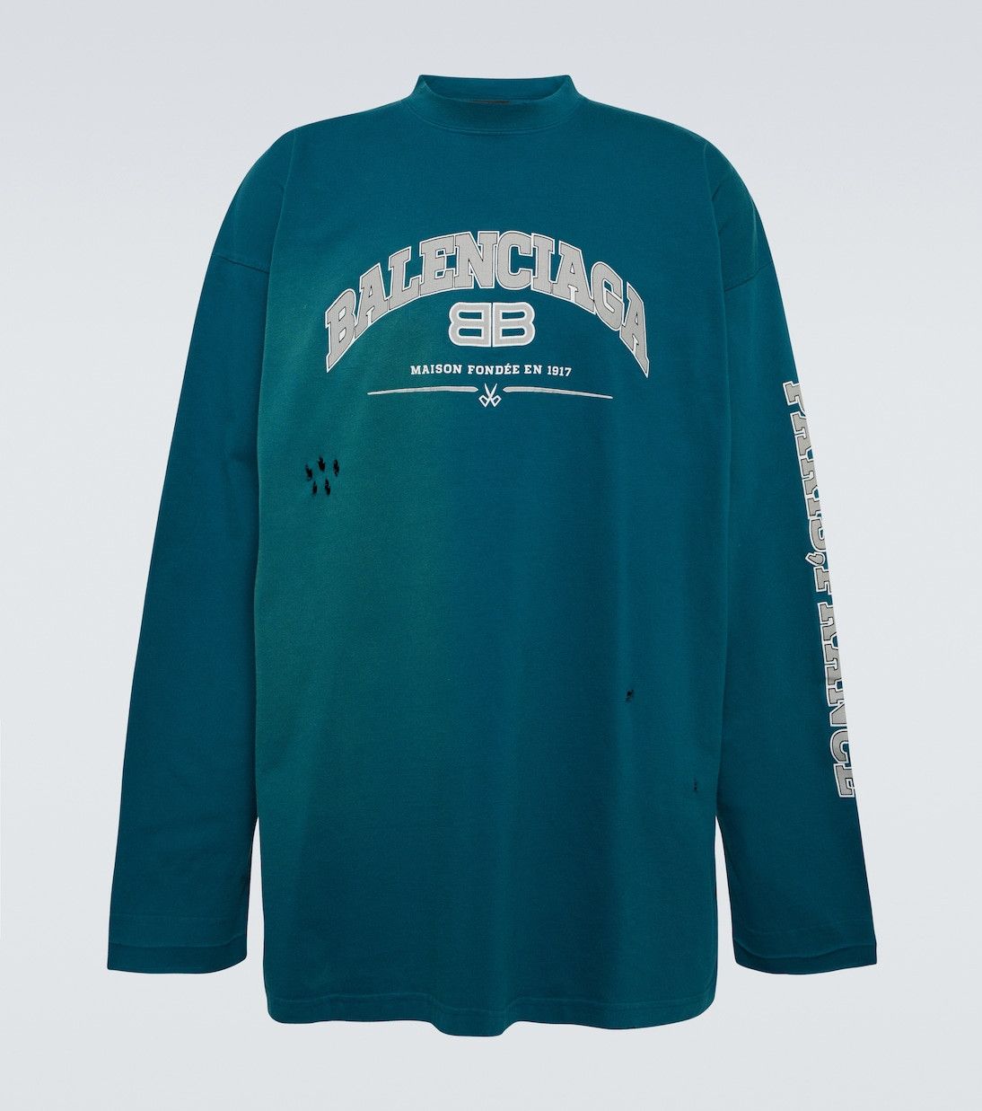 Balenciaga Maison cotton long sleeved T shirt in blue Grailed