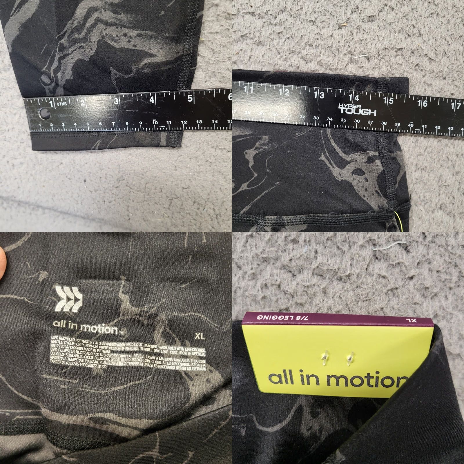 Vintage All in Motion Leggings Womens XL HIGH-RISE 7/8 Jet Black Quick Dry NWT Cross Training Gym Yoga Athletic Slim Skinny Size 40" / US 18 - 9 Thumbnail