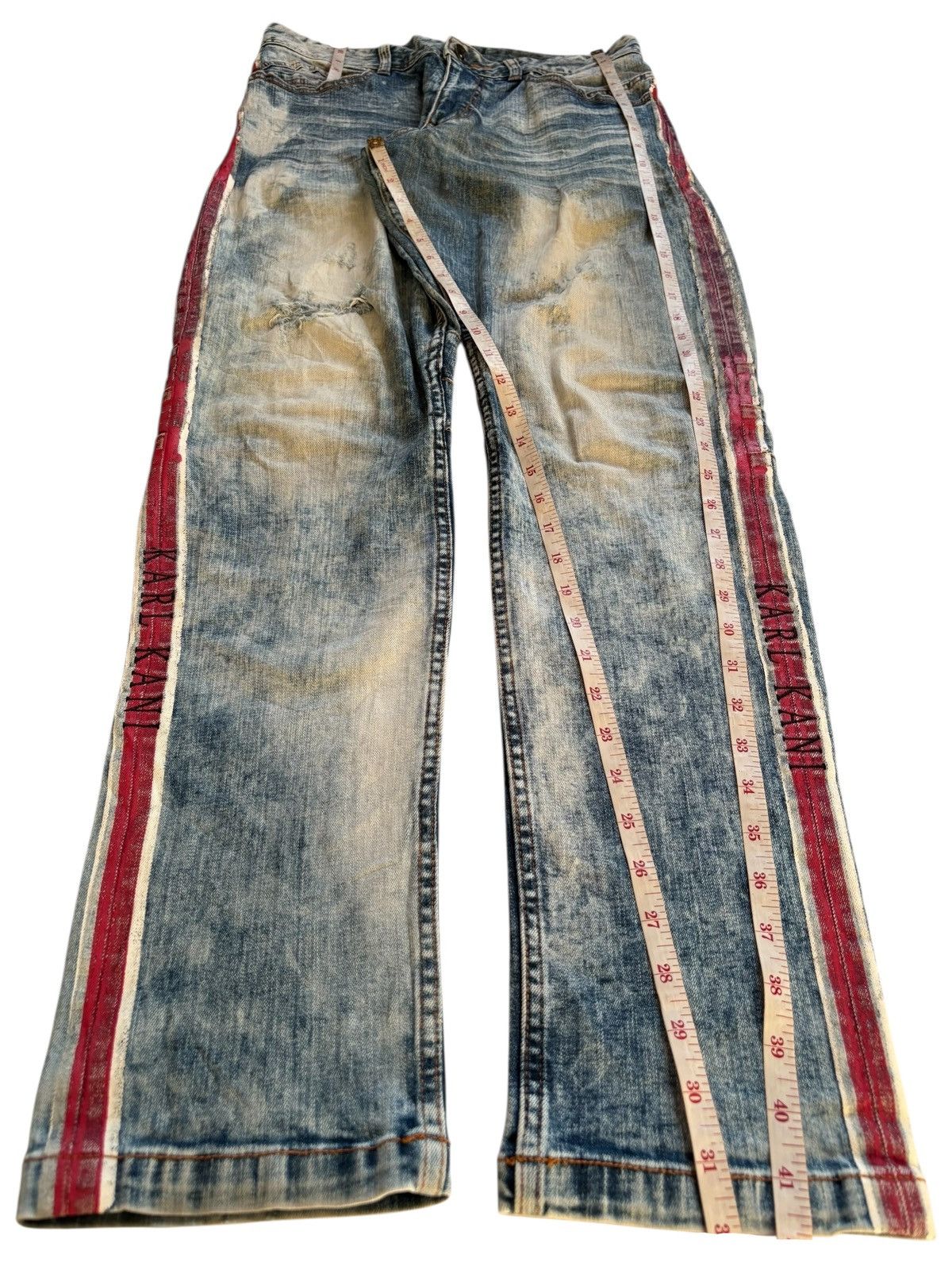 Designer × Karl Kani Vintage Karl Kani Painted Bleached Distressed Ripped Jeans Size US 30 / EU 46 - 15 Thumbnail