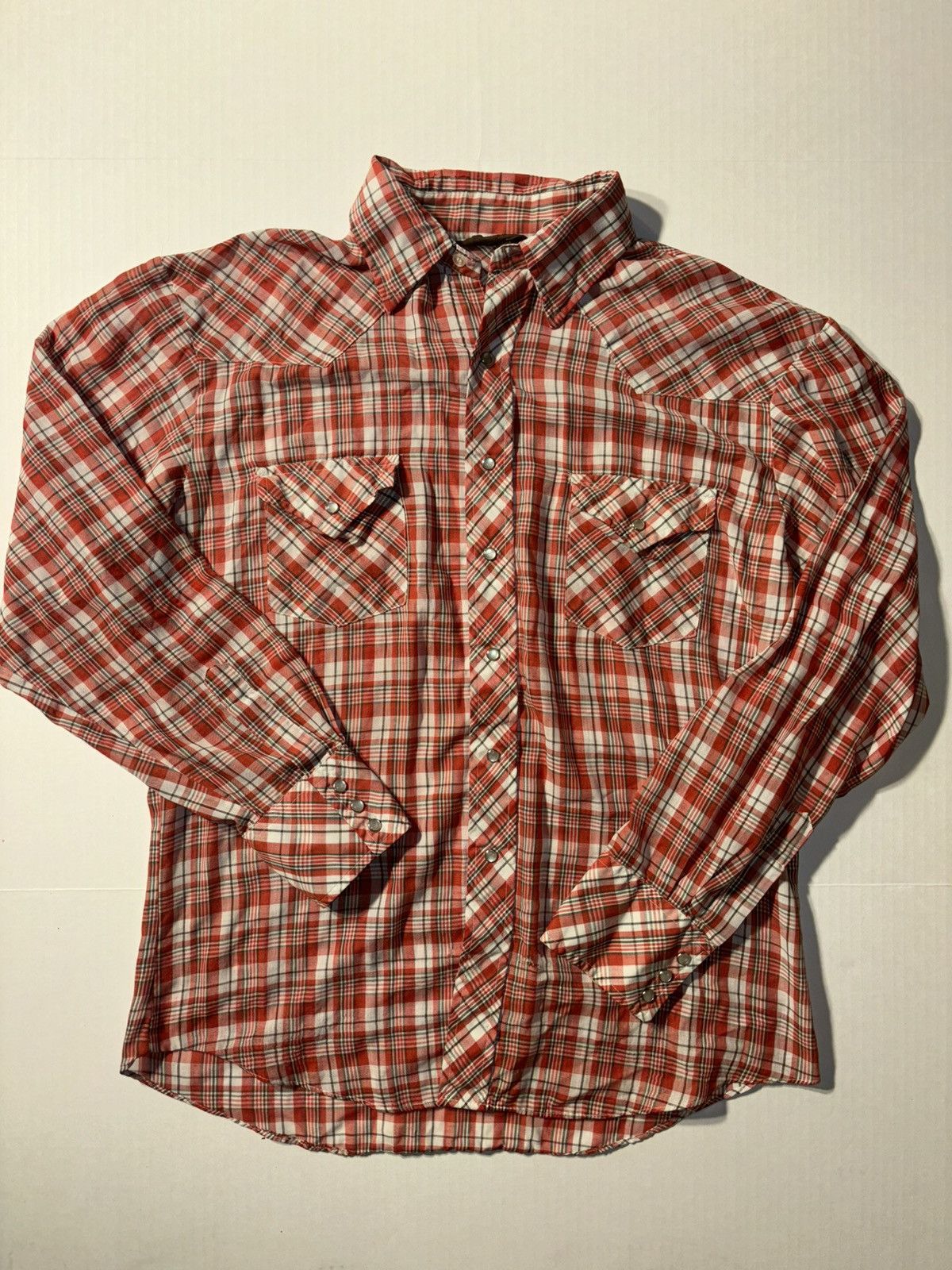 Carhartt × Vintage × Wrangler Vtg Western Plaid Pearl Snap Flannel Long sleeve Shirt Large Size US L / EU 52-54 / 3 - 1 Thumbnail