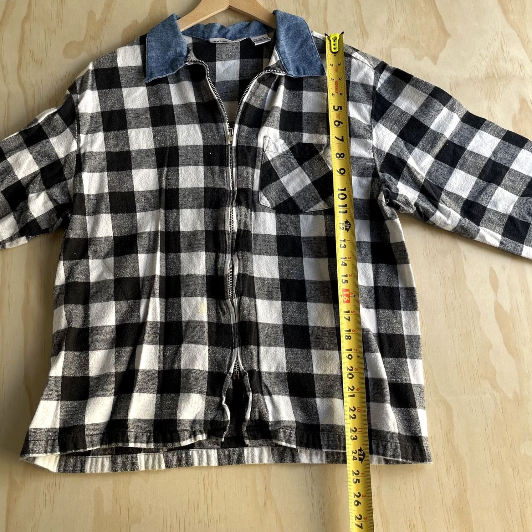 Vintage VINTAGE Center Aisle Shirt Jacket Mens Large Black White Plaid Flannel Zip Front Size US L / EU 52-54 / 3 - 4 Thumbnail