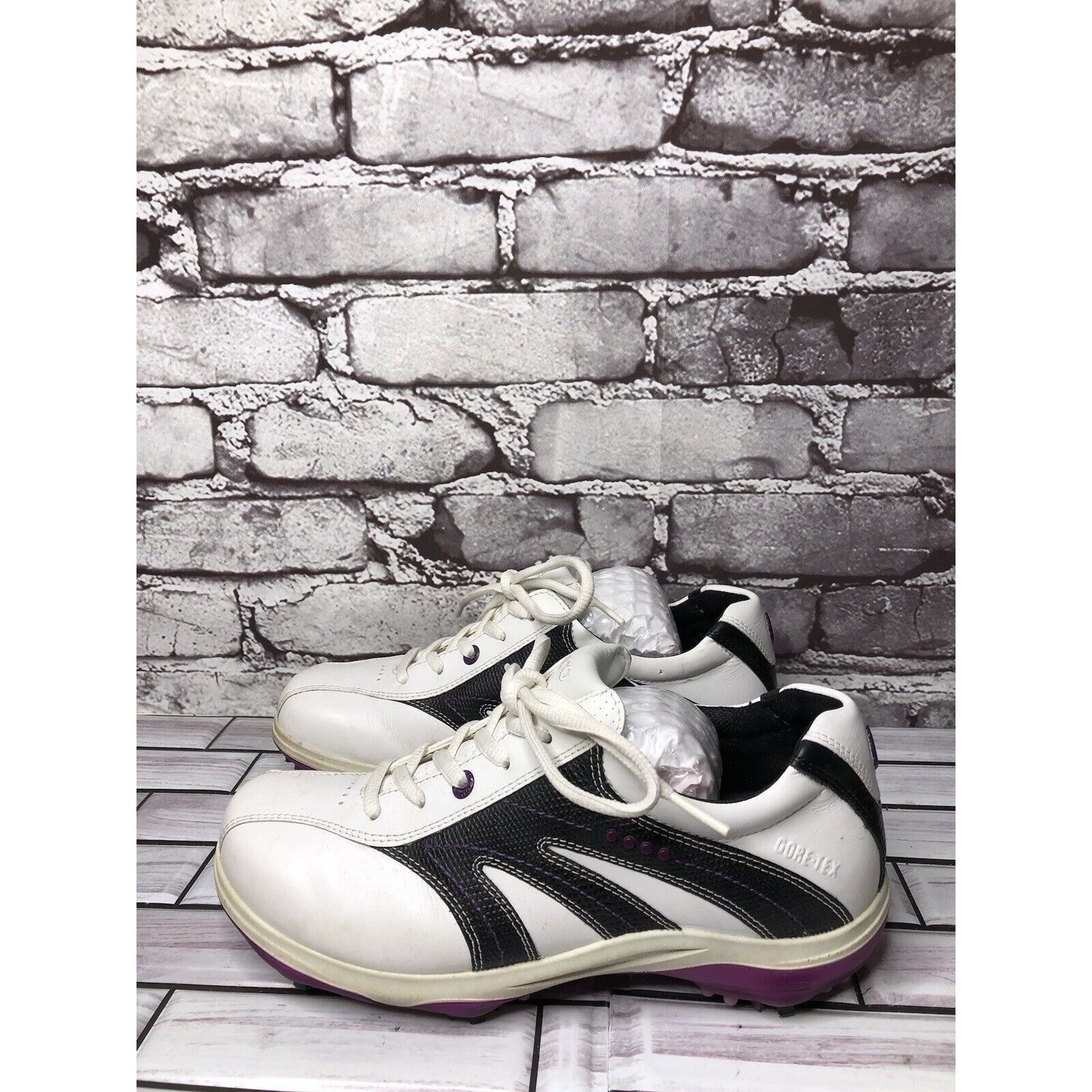 Ecco Ecco Gore Tex White Leather Black Purple Cleats Golf Shoes W Size US 6.5 / IT 36.5 - 12 Thumbnail