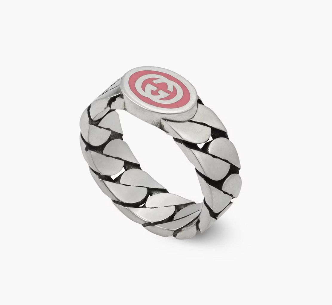 Gucci .925 Silver Link Ring Pink