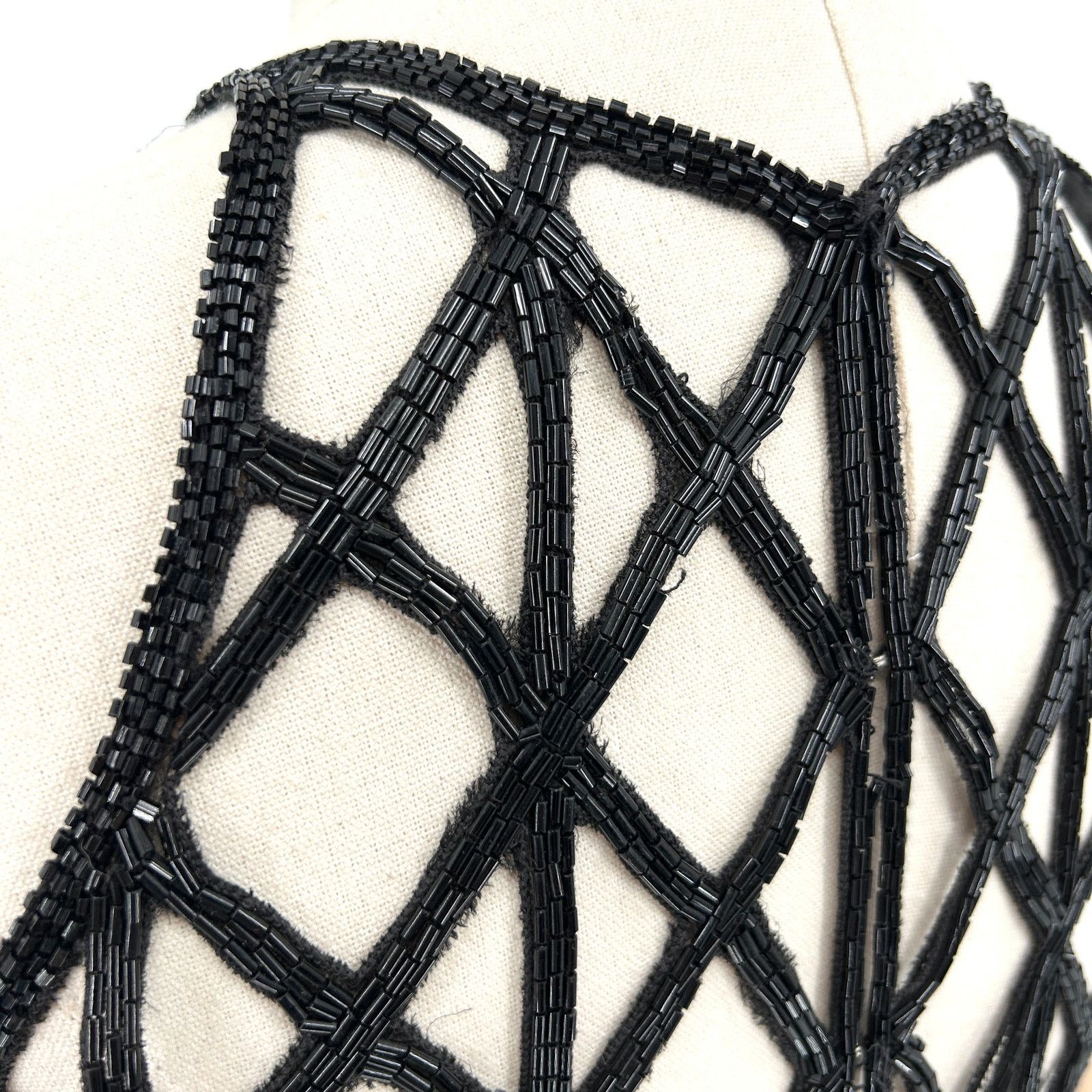 Vintage Vintage 90s Black 100% Pure Silk Beaded Lattice Back Gown Size S / US 4 / IT 40 - 3 Thumbnail