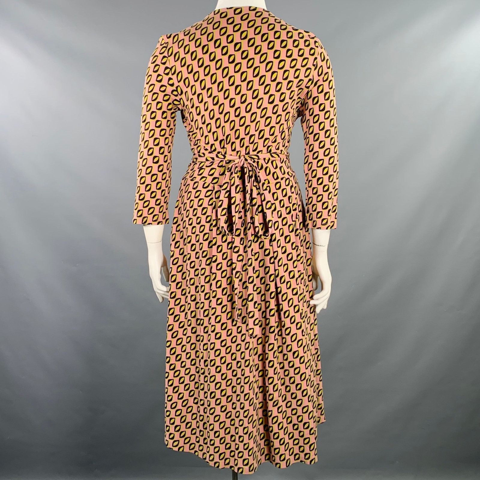 Max Mara Size XL Pink Black Yellow Viscose Blend Abstract Wrap Dress Size XL / US 12-14 / IT 48-50 - 3 Thumbnail
