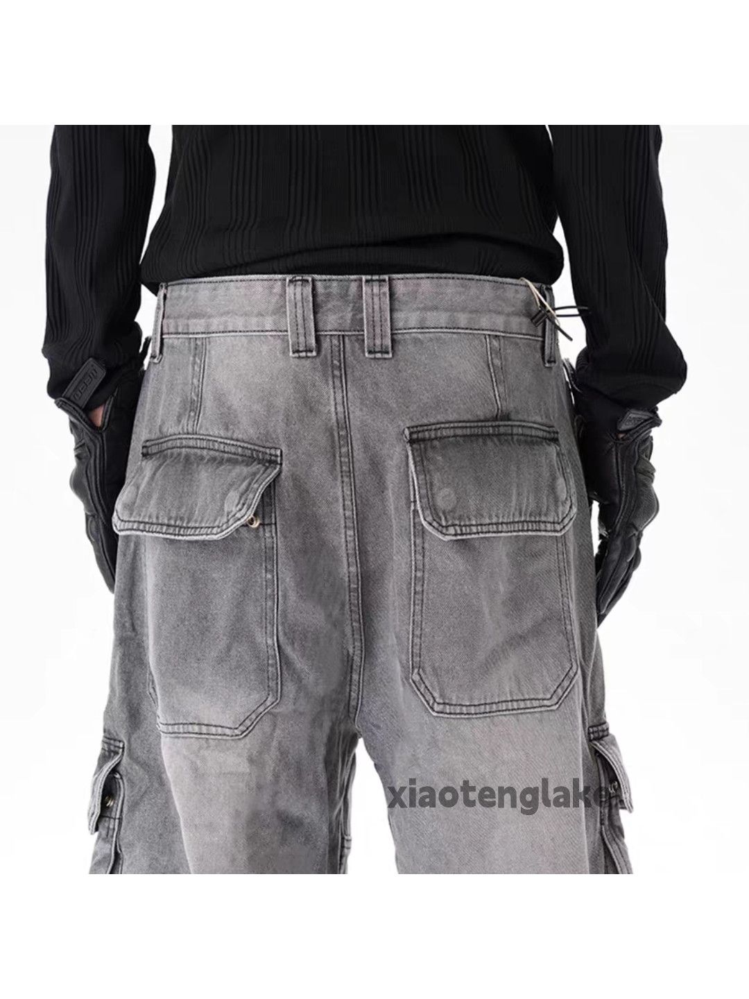 unisex washed faded loose baggy skate cargo jeans
