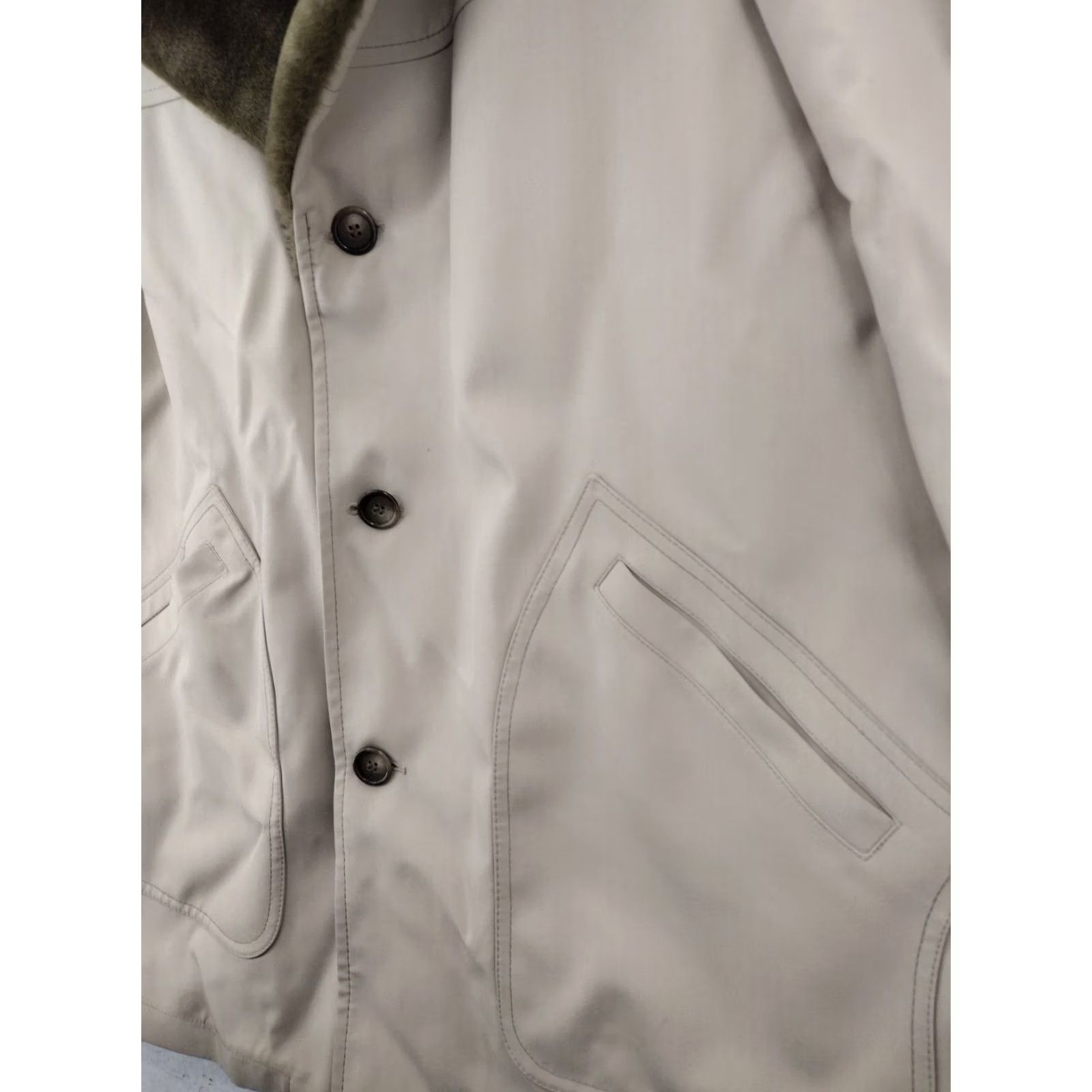 Vintage Driving Coat Mens 46 Long Brown Khaki Faux Fur Lined Big Buttons Deep Pockets Coat Mens 46 Long Brown Faux Fur Lined Canvas Cotton Blend XXL? Size US S / EU 44-46 / 1 - 2 Thumbnail