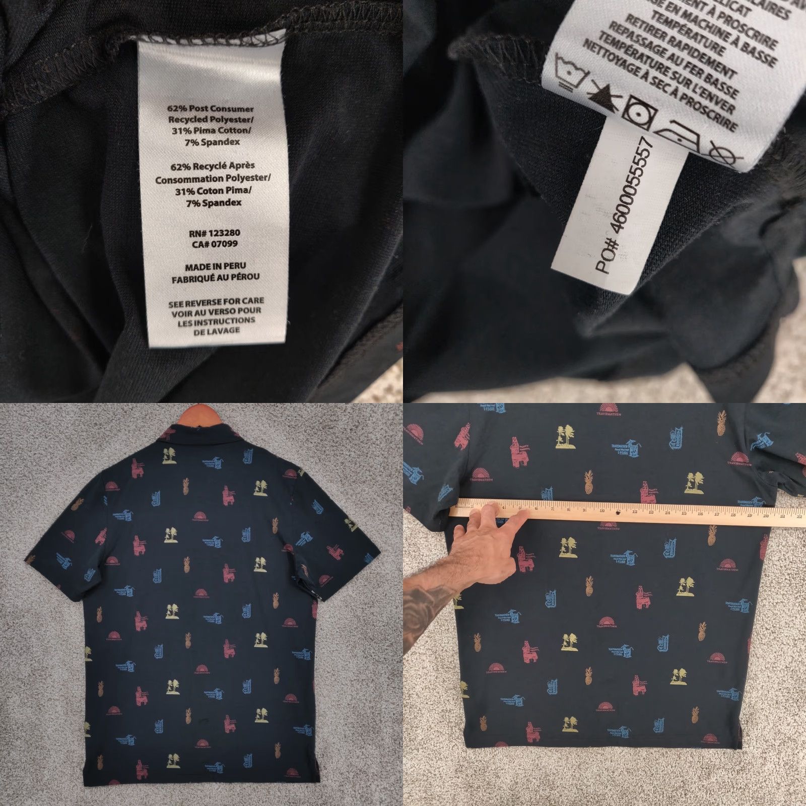 TravisMathew Travis Mathew Polo Shirt Mens Medium Black Geometric 5 O Clock AOP Short Sleeve Size US M / EU 48-50 / 2 - 8 Thumbnail