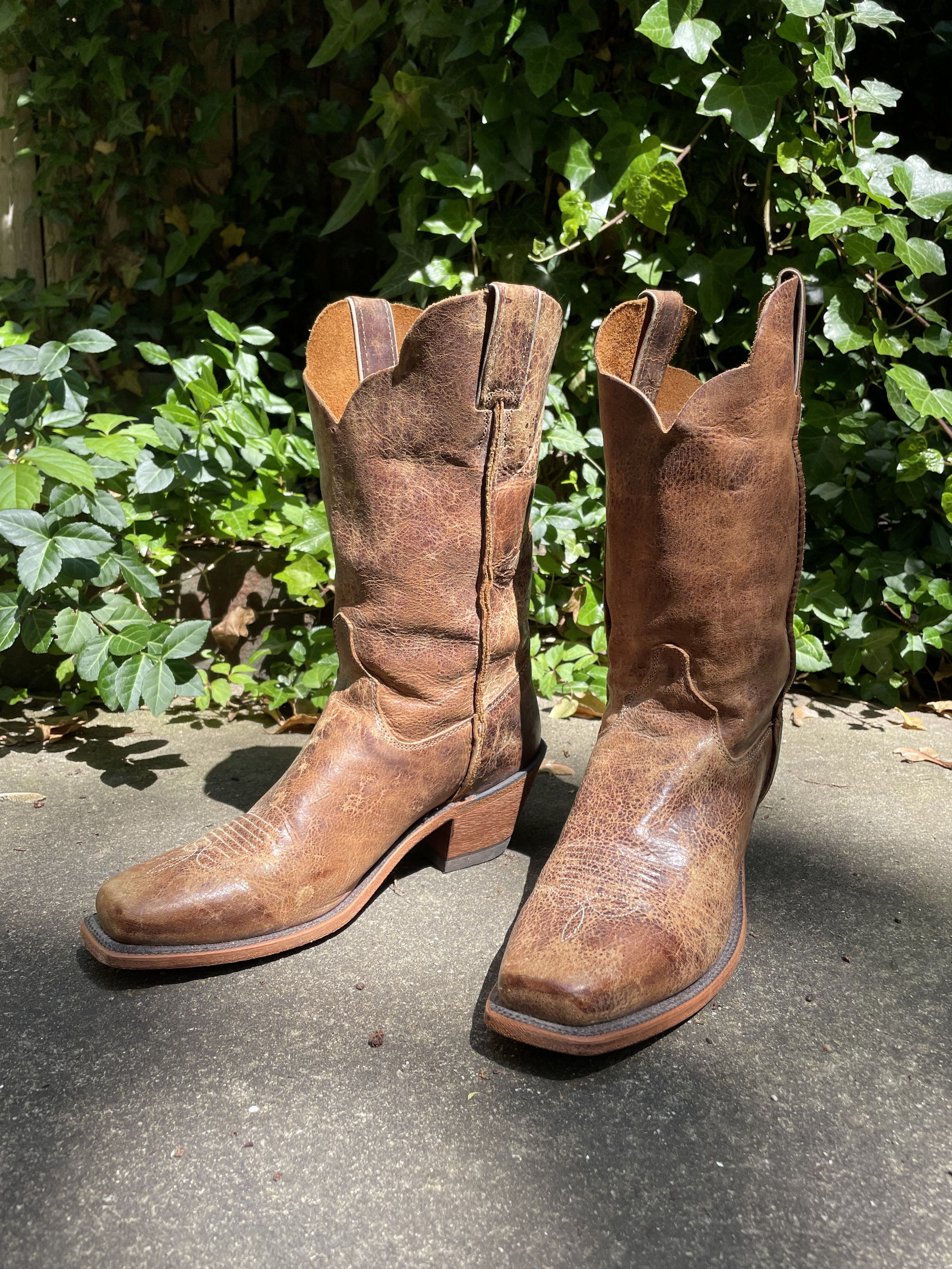 Justin Boots Justin Square Toe Brown Leather Cowboy Boot Size US 10 / IT 40 - 1 Thumbnail