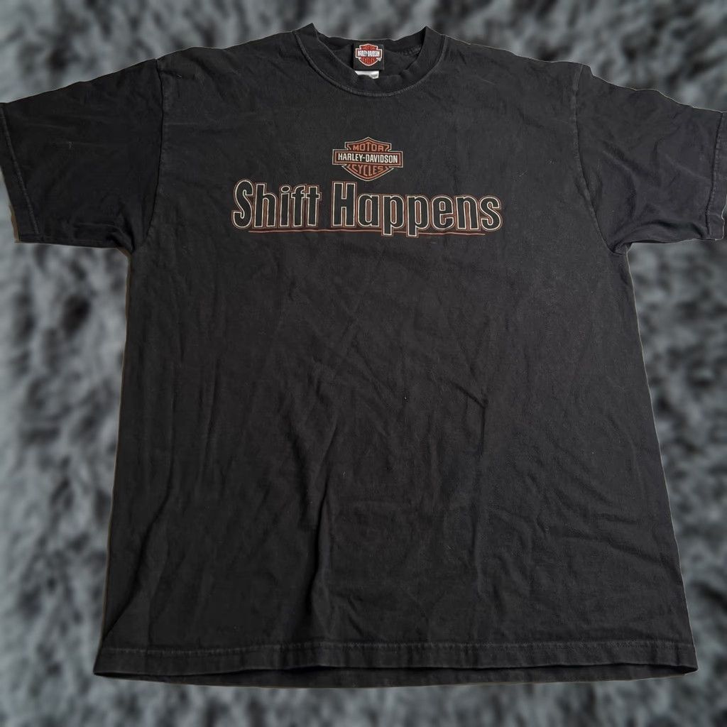 Harley Davidson VINTAGE Harley-Davidson T-Shirt Black XL Shift Happens Made in USA 2007 Men Short Sleeve Cotton Mens XS? Size US XL / EU 56 / 4 - 1 Thumbnail