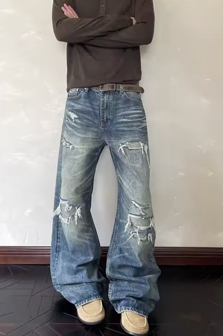 Other HEAVY Distressed Ultra-Baggy Denim - Y2K Stacked Fit Size US 33 - 1 Thumbnail