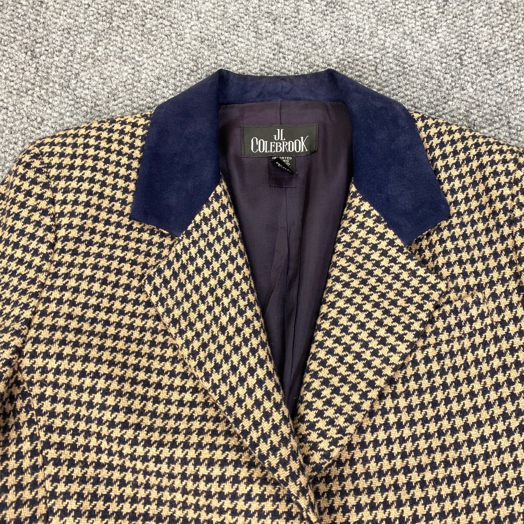 Vintage VINTAGE JL Colebrook Blazer Medium Brown Tan Blue Wool Blend Houndstooth Plaid Button Lined Pockets Classic USA Womens Size M / US 6-8 / IT 42-44 - 2 Thumbnail