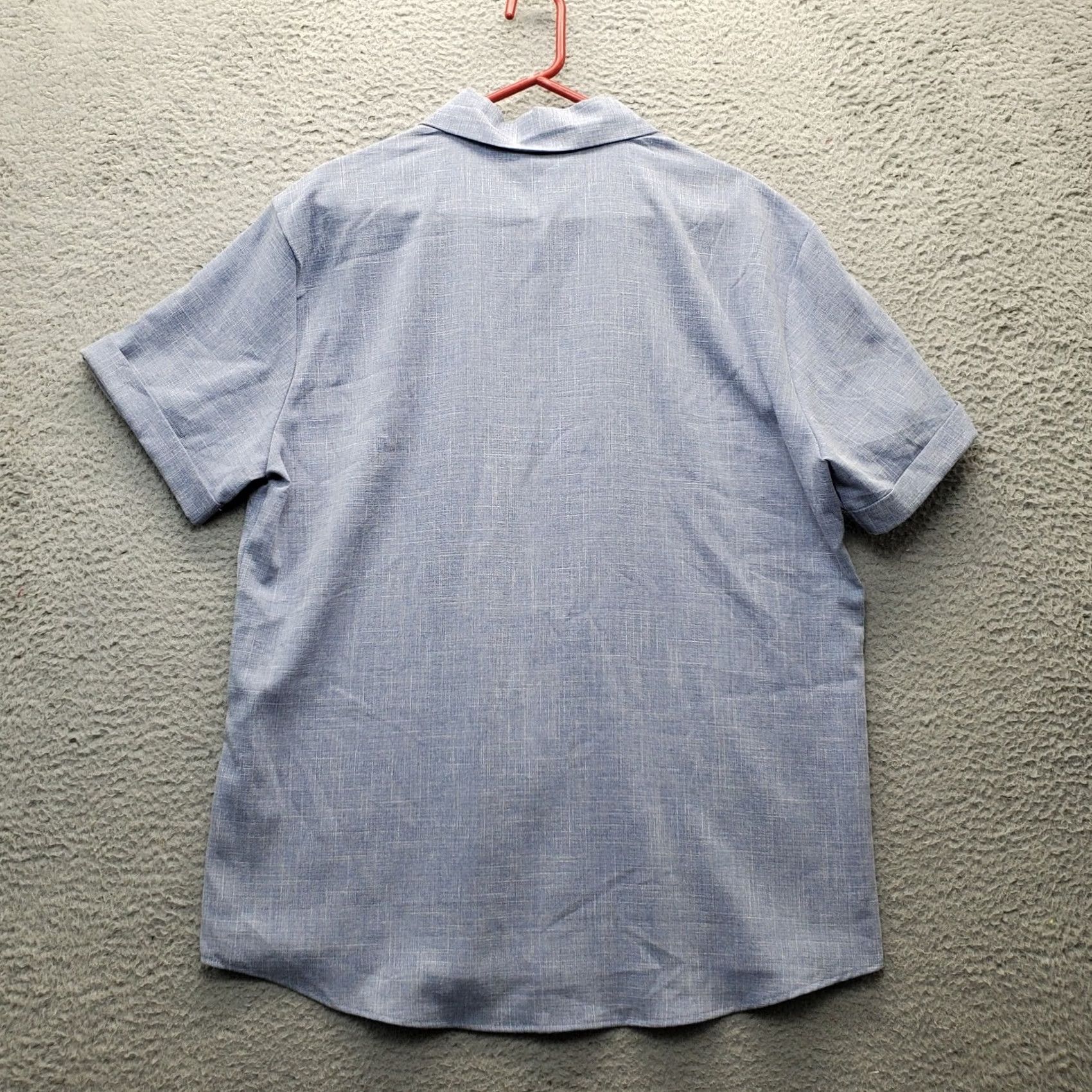 Vintage Coofandy Mens Blue Solid Button-Up Shirt - L - Short Sleeve Collared Casual Shirt Size US L / EU 52-54 / 3 - 2 Thumbnail