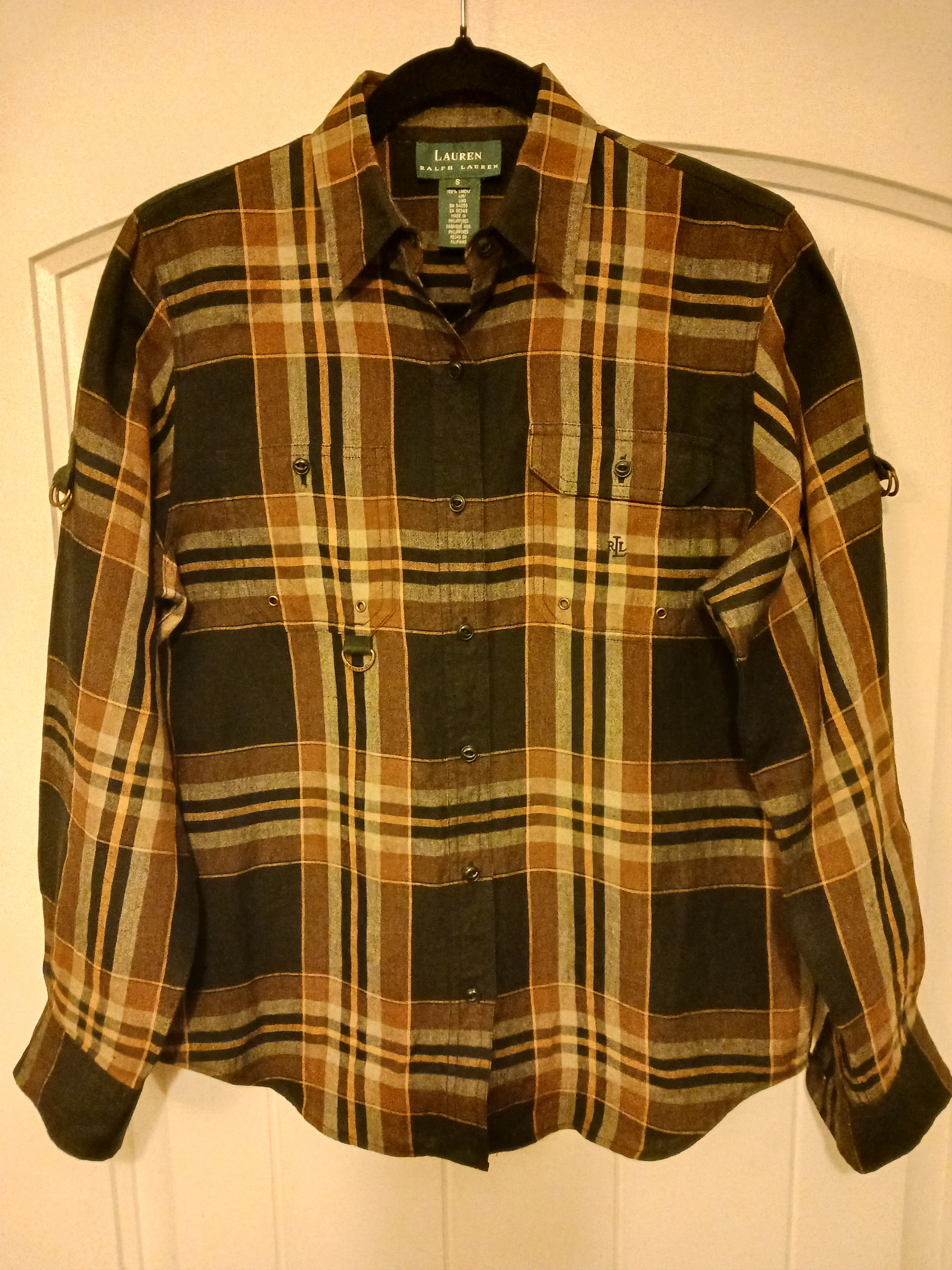 Lauren Ralph Lauren 100% Linen Plaid Button Front Long Sleeve Shirt Size US S / EU 44-46 / 1 - 1 Thumbnail
