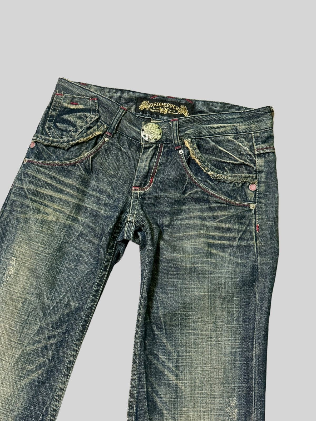 Japanese Brand Flare REDPEPPER Patches Zipper Clawmark Low Rise Denim Size US 29 - 5 Thumbnail