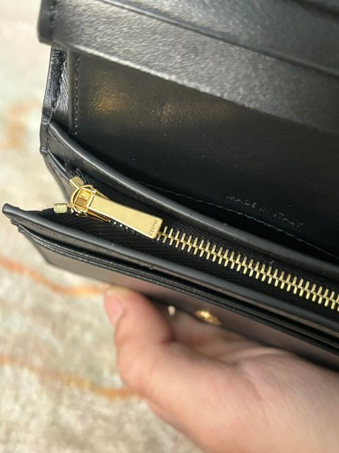 Celine CELINE Triomphe Compact Wallet In Shiny Calfskin BLACK Size ONE SIZE - 5 Thumbnail