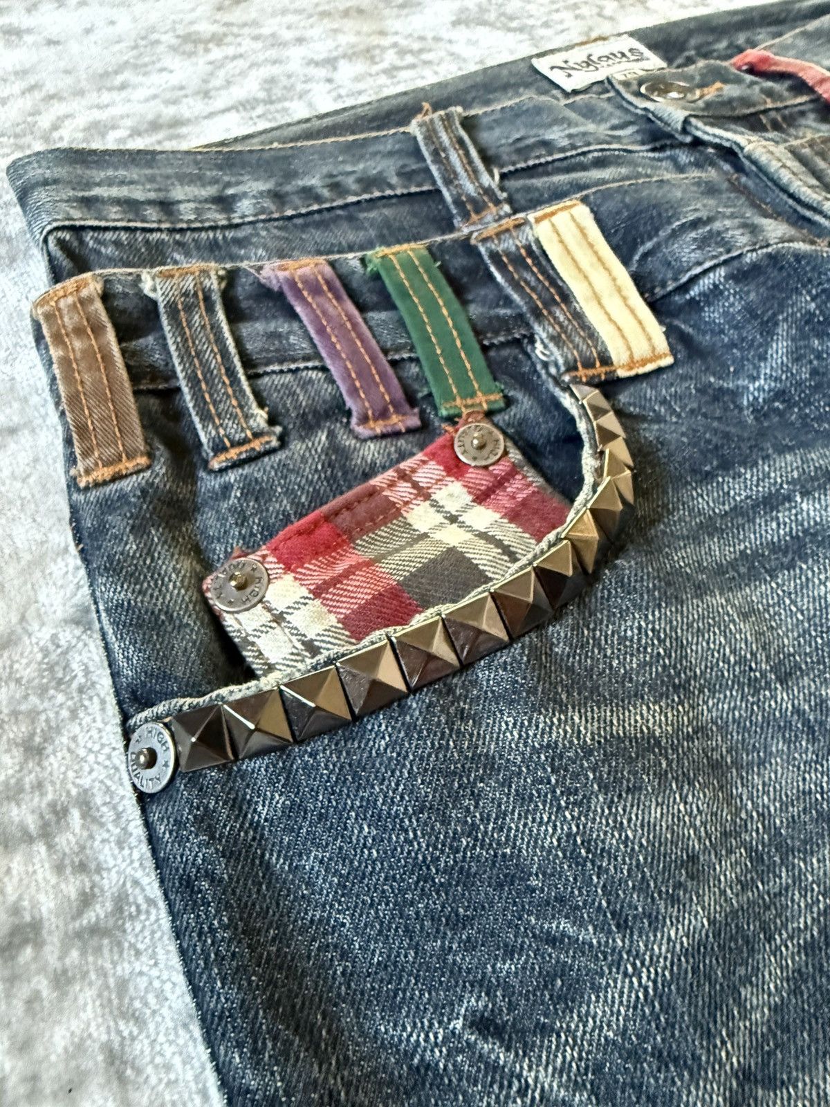 Japanese Brand Nylaus Japan Claw Mark Studded Double Waist Jeans Size US 30 / EU 46 - 6 Thumbnail