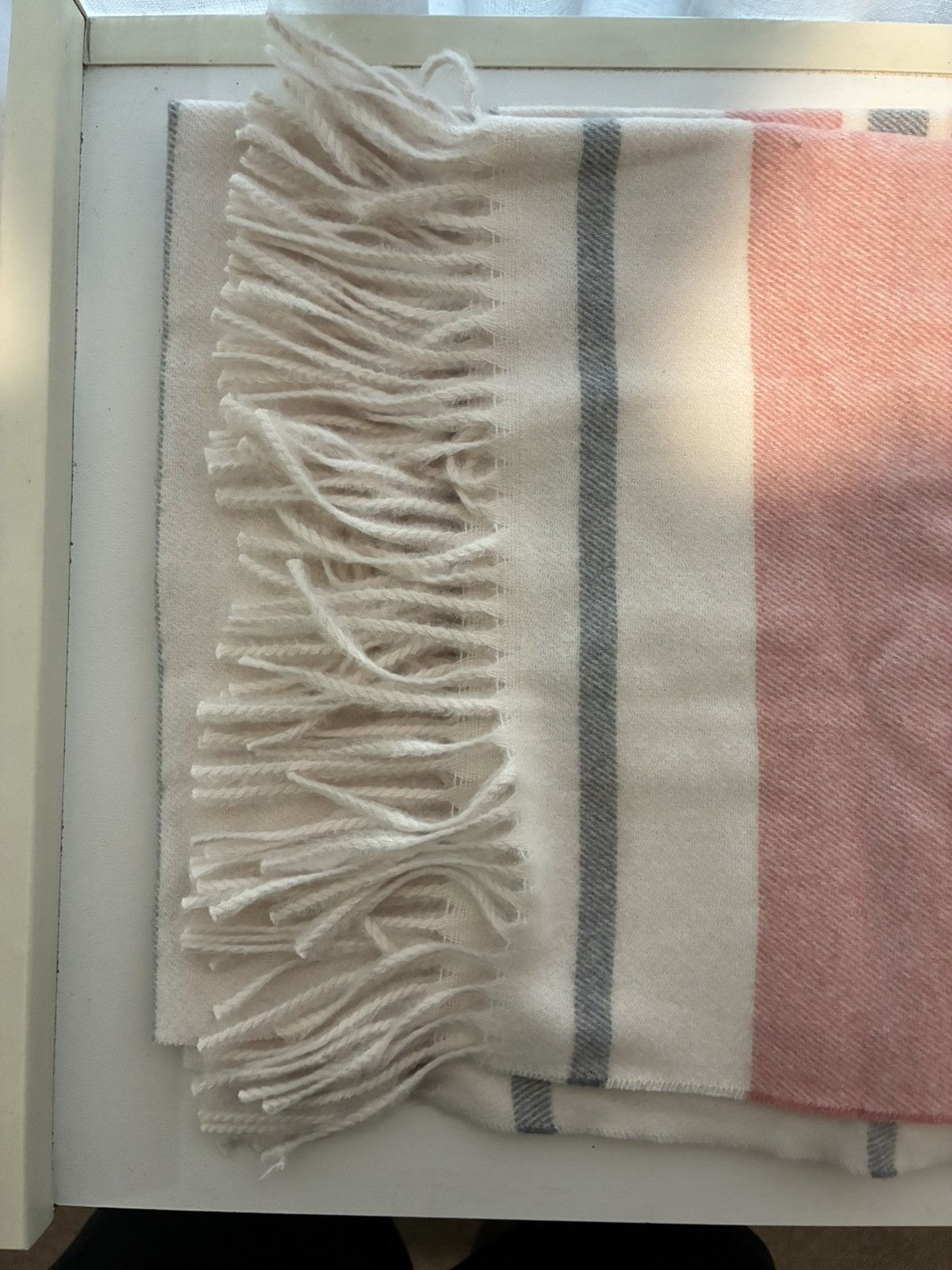 Other &me Pink & white striped throw blanket with fringe Size ONE SIZE - 3 Thumbnail