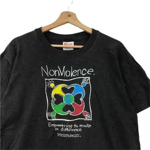 Vintage Vtg 80’ NONVIOLENCE MARTIN LUTHER King Tee Shirt Social Size M / US 6-8 / IT 42-44 - 4 Thumbnail