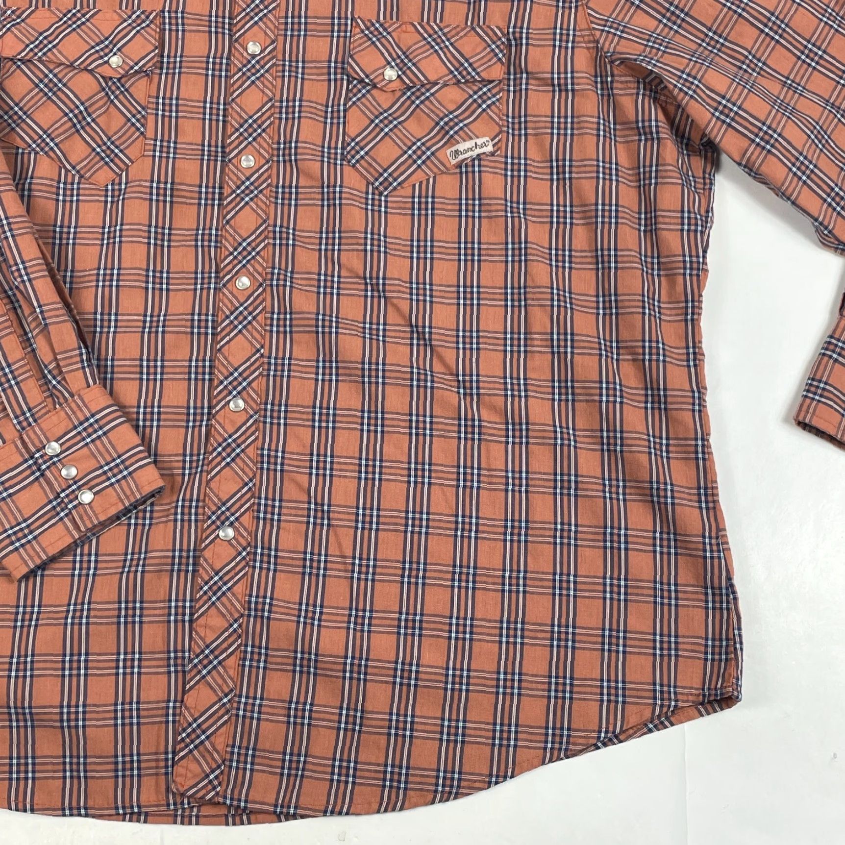 Wrangler VINTAGE Wrangler Shirt Men 2XL Orange Wrancher Pearl Snap Long Sleeve Western Cowboy Size US XXL / EU 58 / 5 - 4 Thumbnail