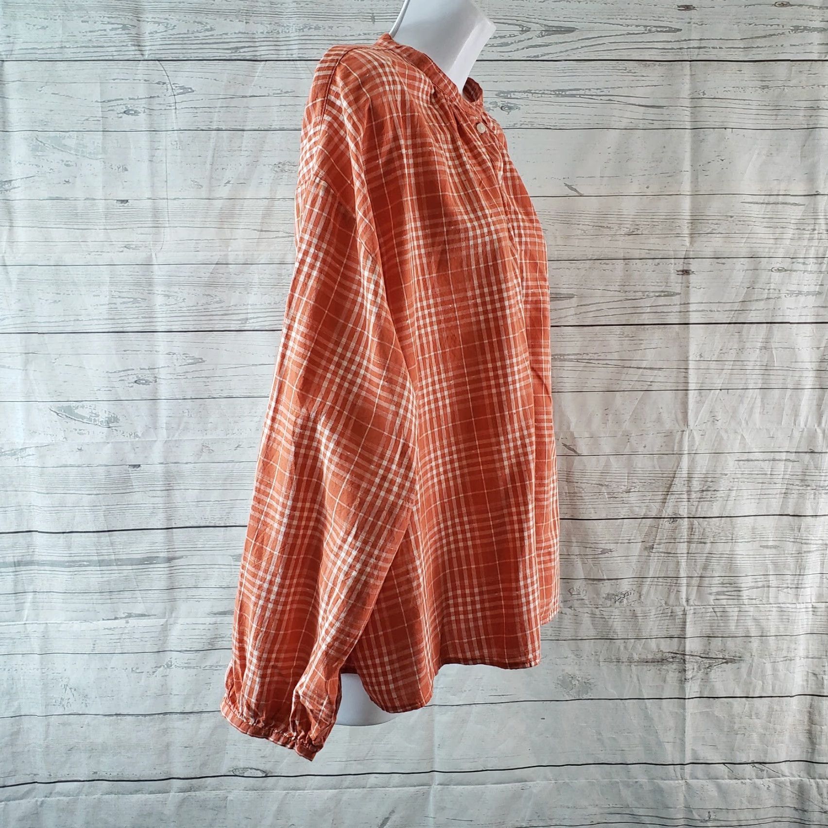 Vintage Universal Thread Womens Top Blouse Long Sleeve Orange Plaid Cotton Blend Size L Size L / US 10 / IT 46 - 3 Thumbnail
